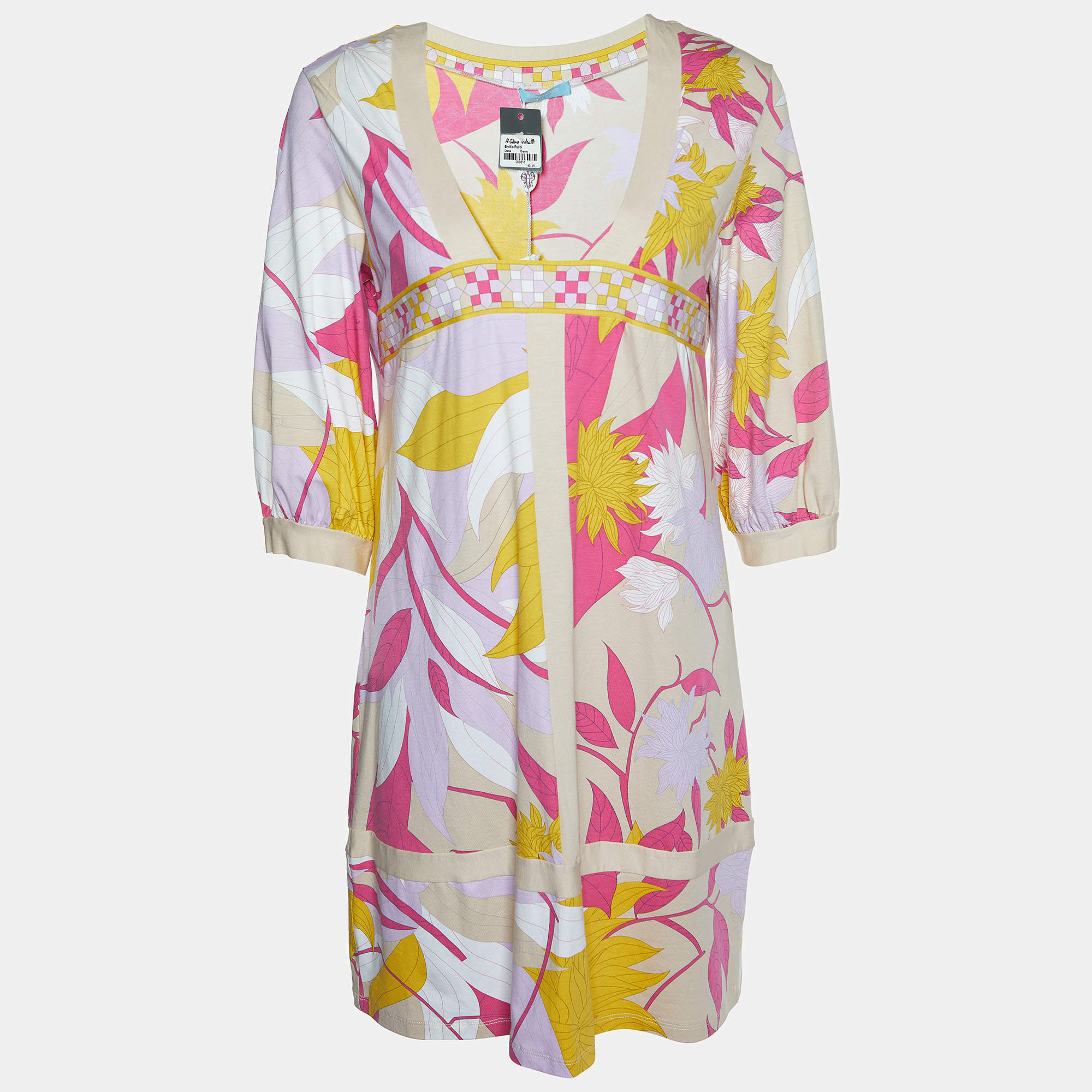 Pre Owned Emilio Pucci Multicolor Printed Cotton Knit Midi Dress M