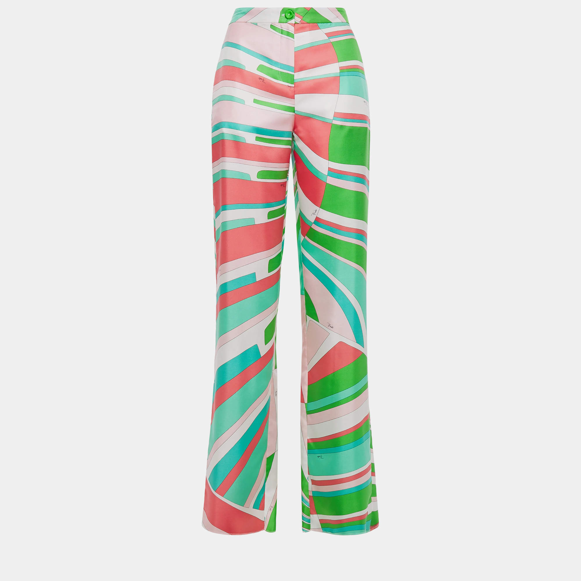 Pre Owned Emilio Pucci Silk Straight Leg Pants 40