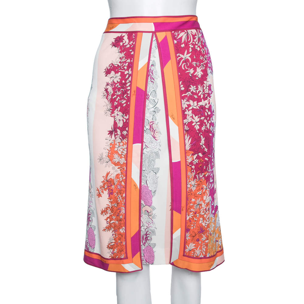 Emilio Pucci Archivio Multicolor Floral Printed Skirt L