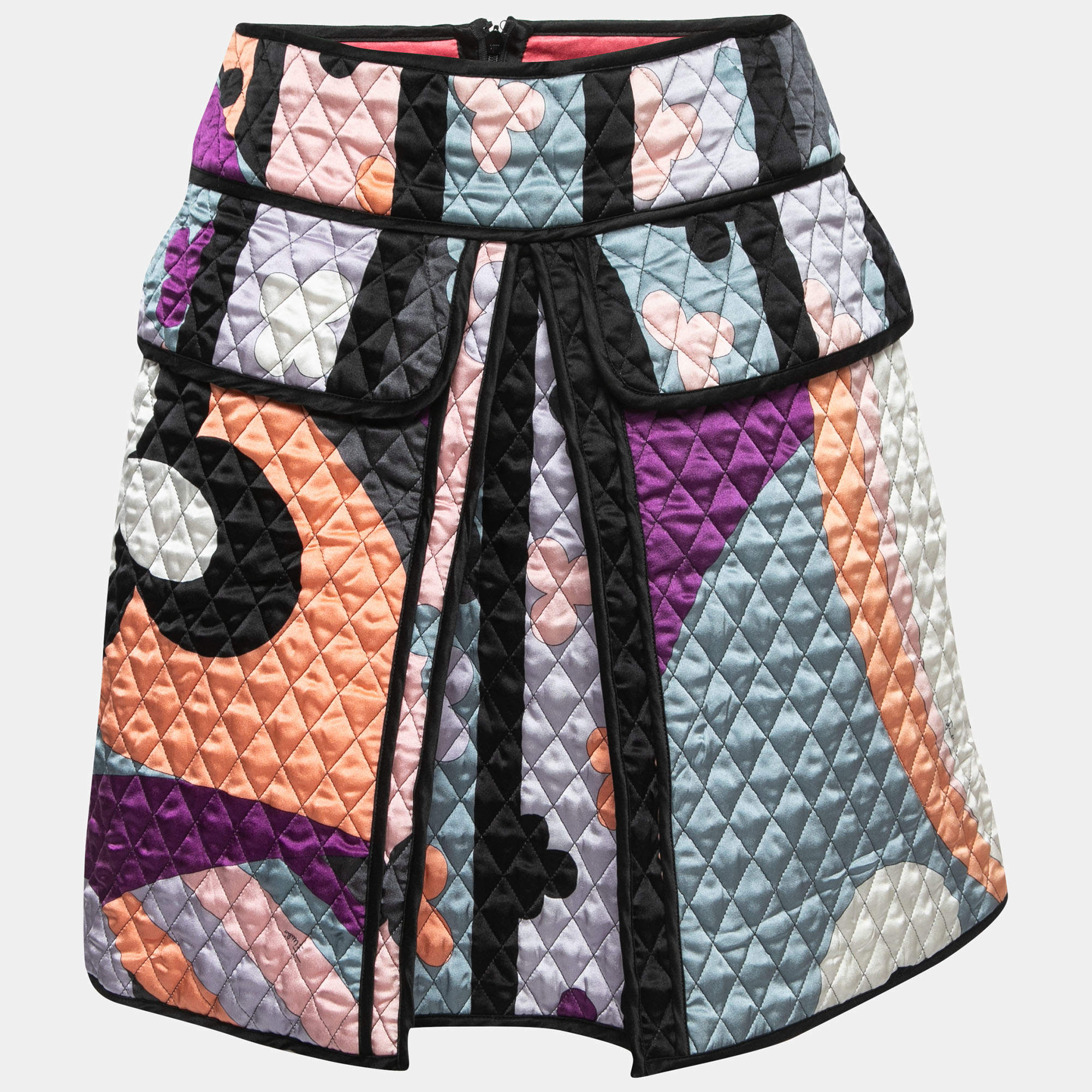 Emilio Pucci Multicolor Printed Satin Quilted Mini Skirt S