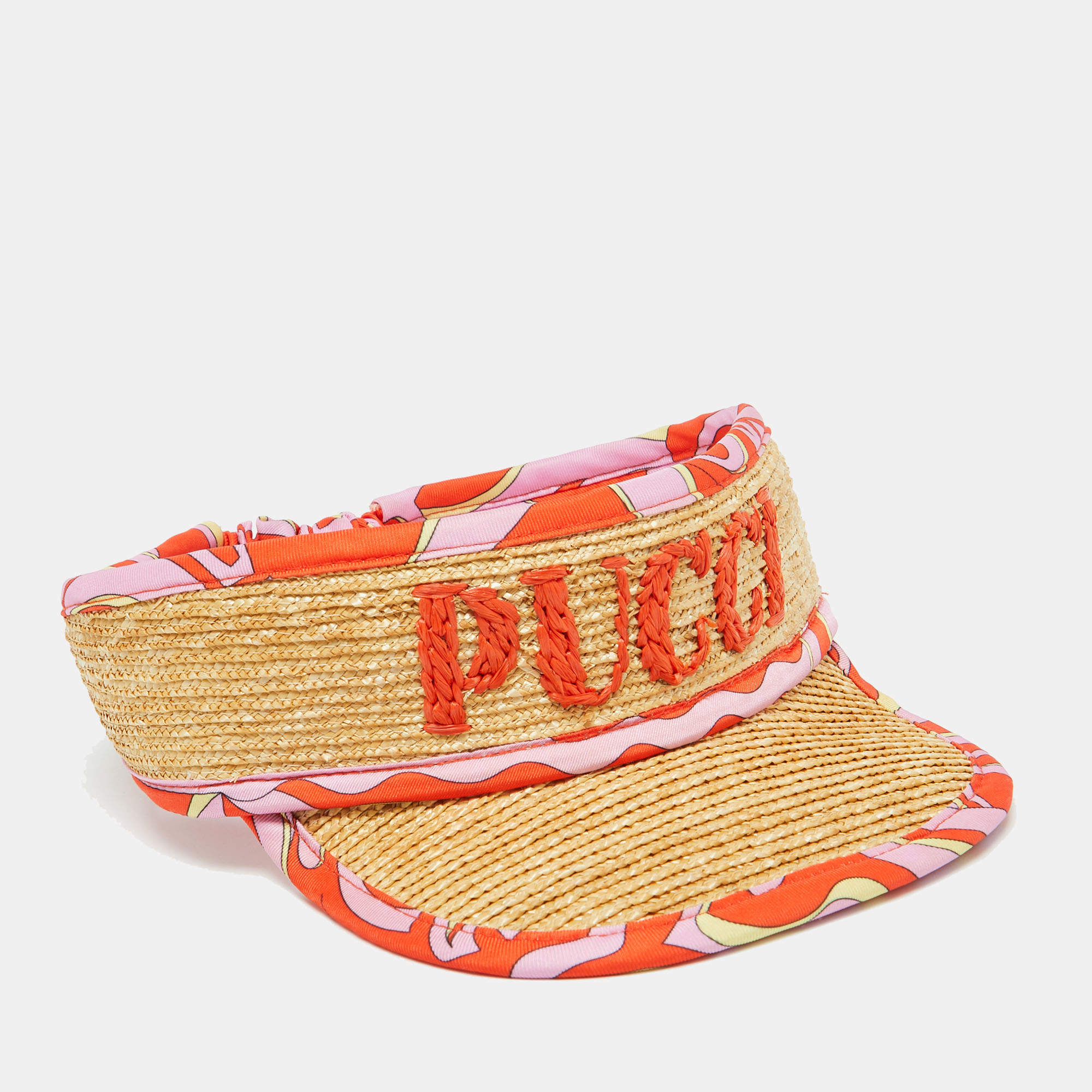 Emilio Pucci Beige Vetrate Logo Embroidered Visor S