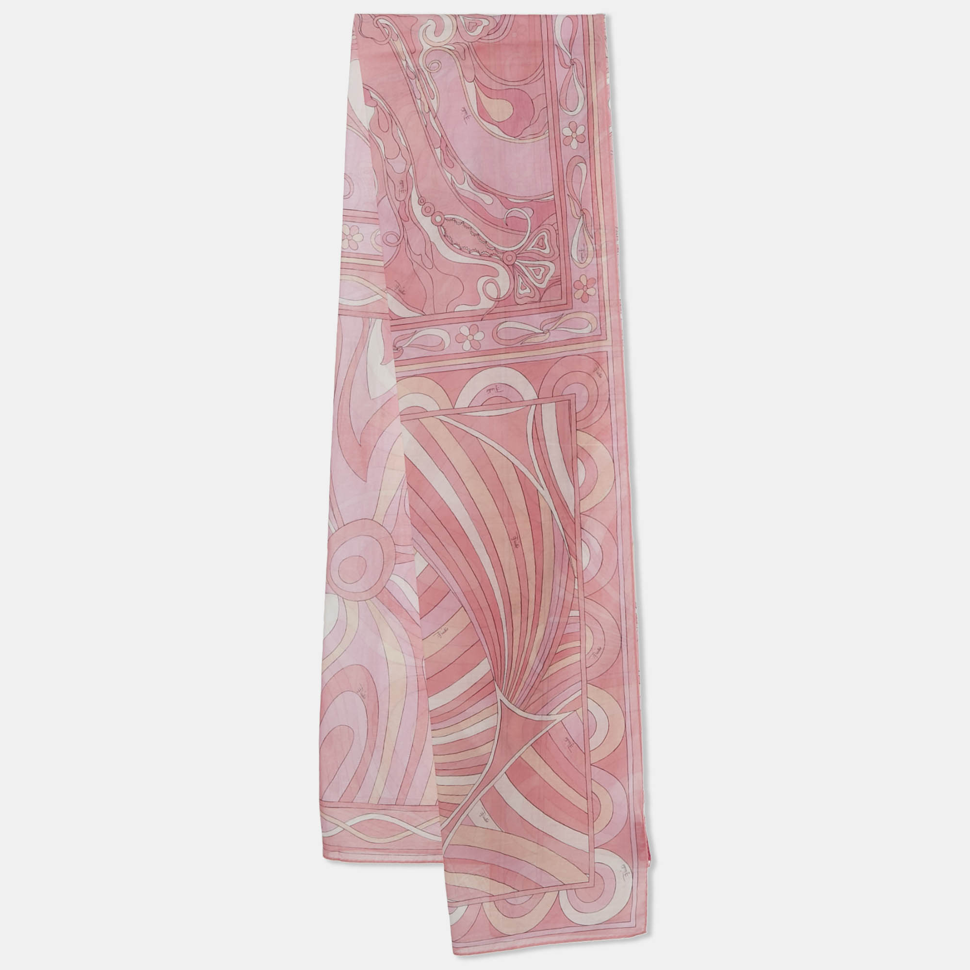 Pre Owned Emilio Pucci Pink Printed Cotton Scarf