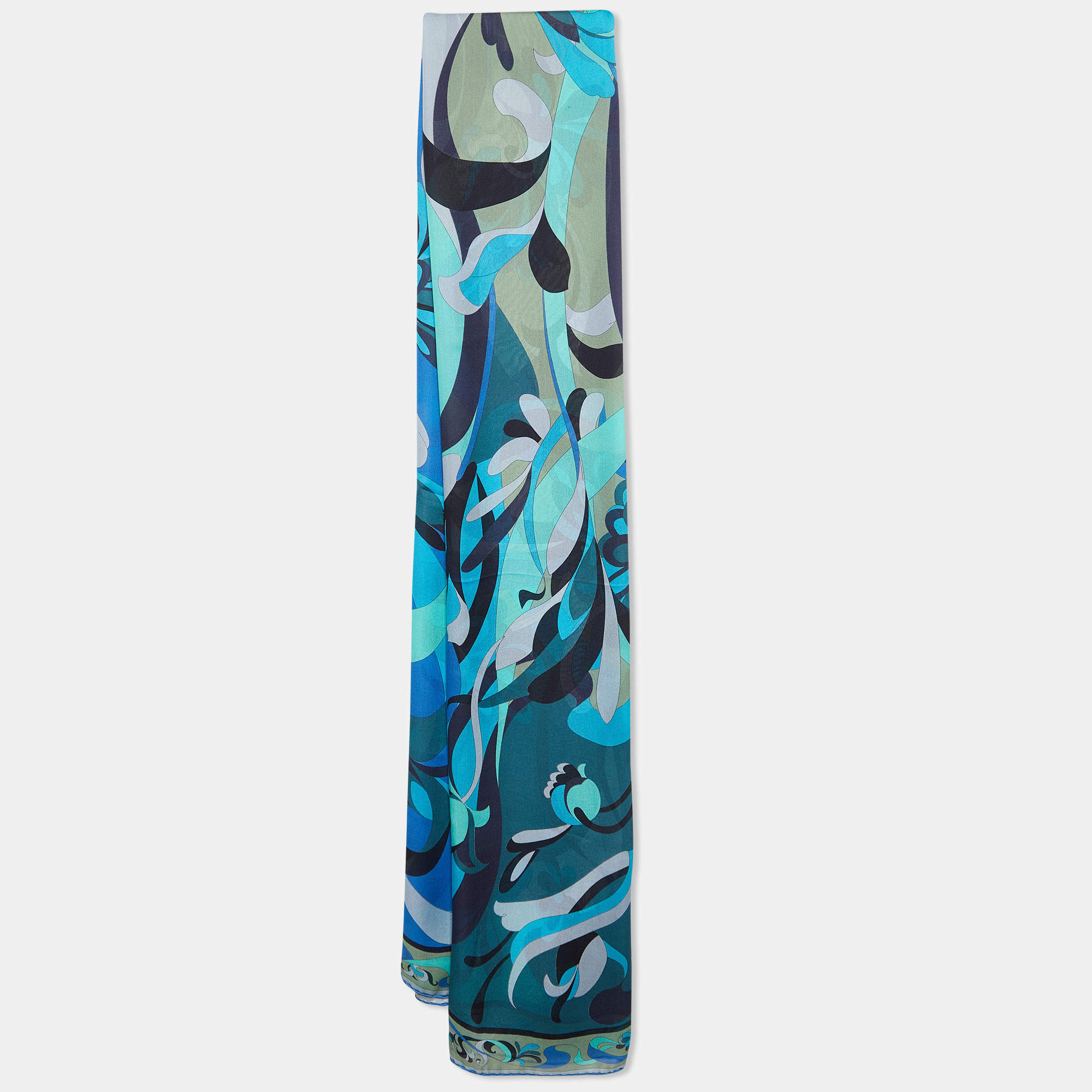 Emilio Pucci Blue Floral Print Silk Scarf