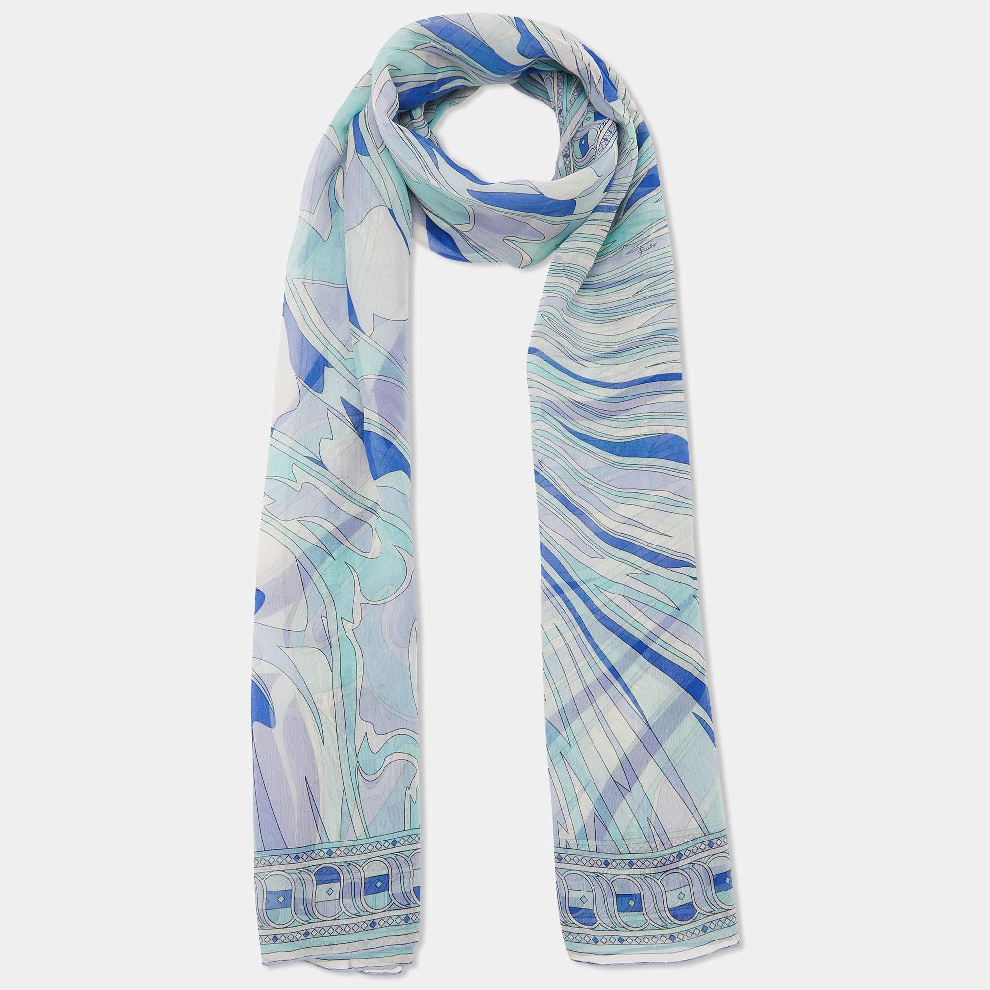 Emilio Pucci Blue Abstract Print Silk Stole