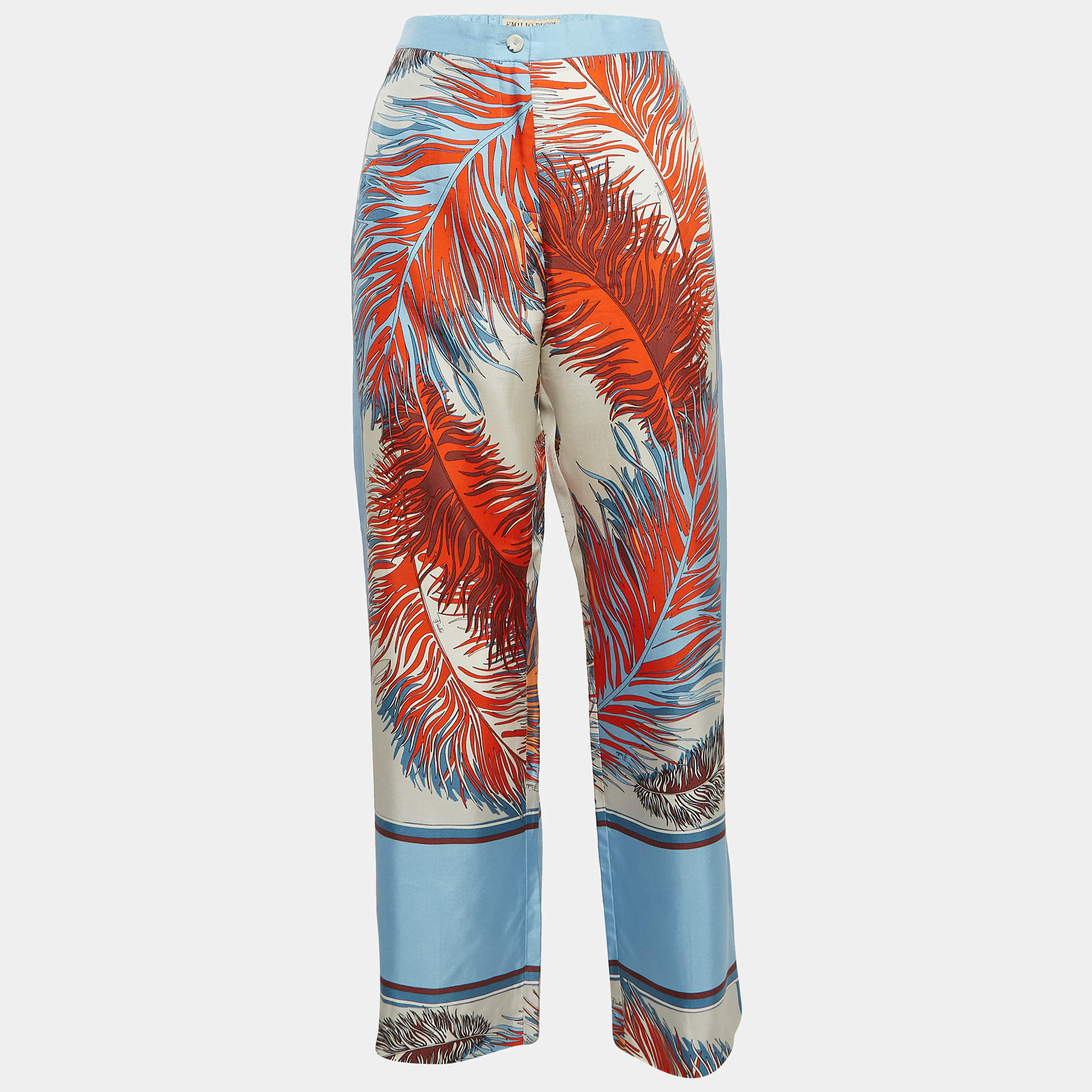 Emilio Pucci Blue Printed Silk Wide Leg Pants M
