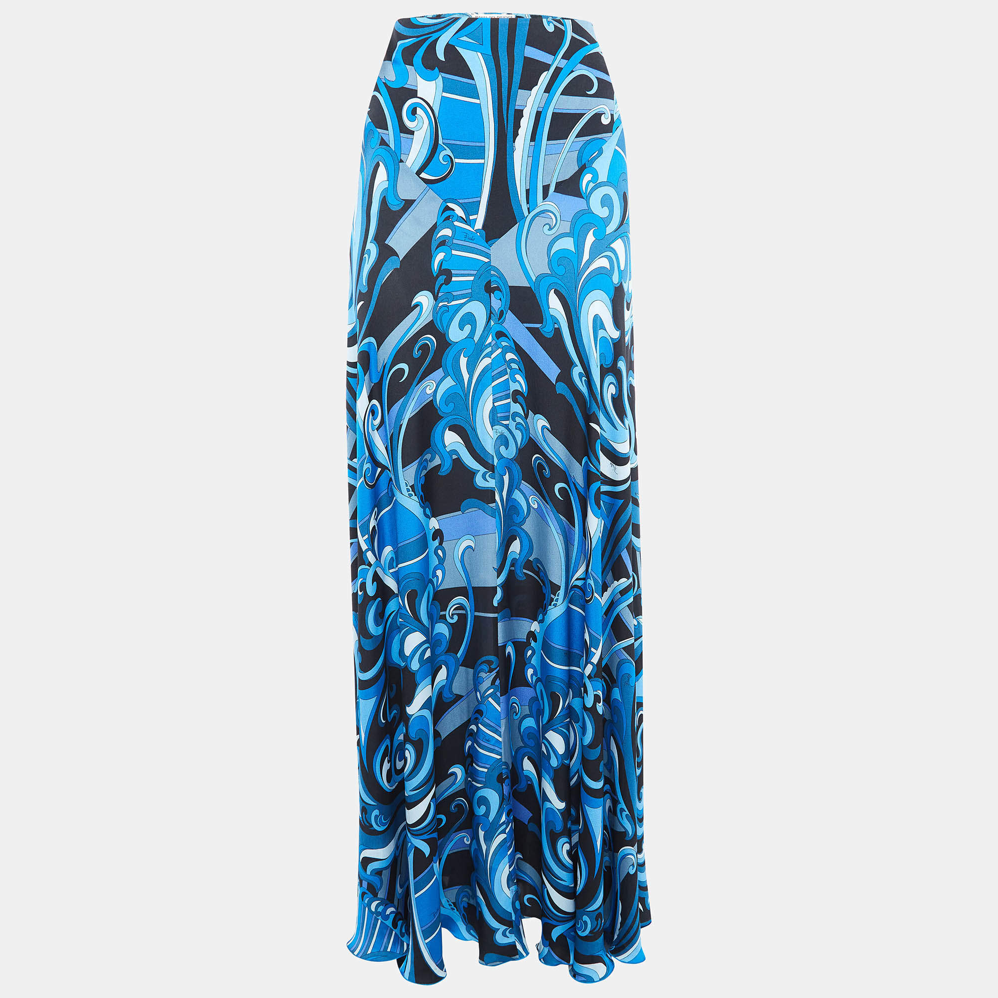 Emilio Pucci Blue Printed Silk Flared Maxi Skirt S
