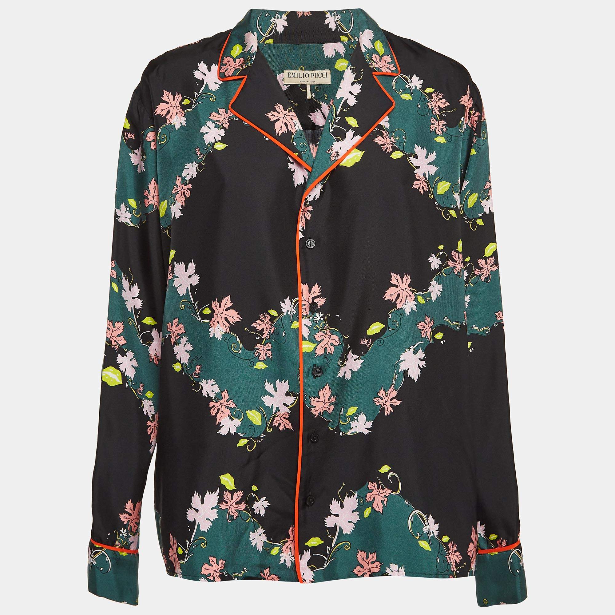 Emilio Pucci Green/Black Printed Silk Shirt S