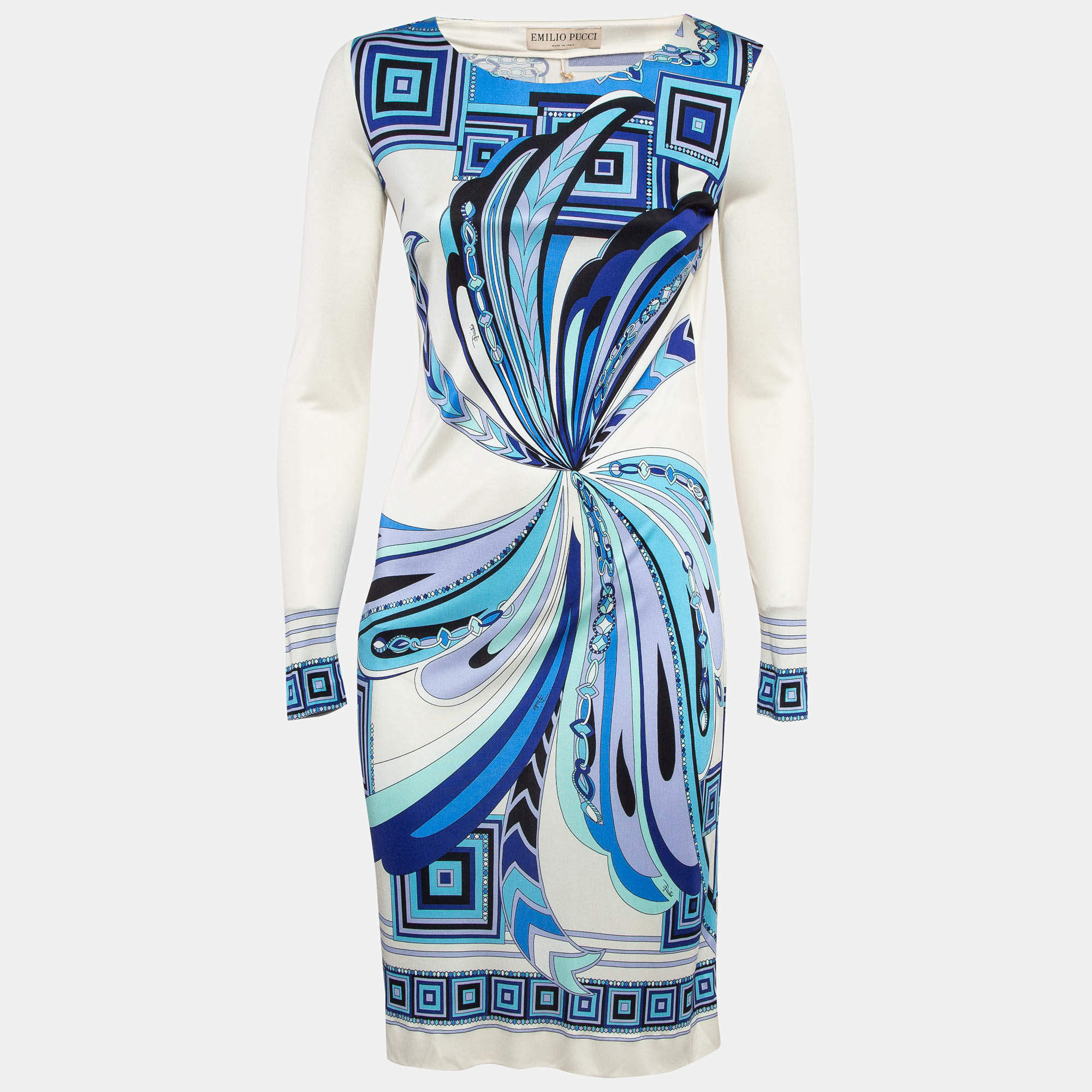 Pre Owned Emilio Pucci Blue Printed Jersey Silk Short Dress M