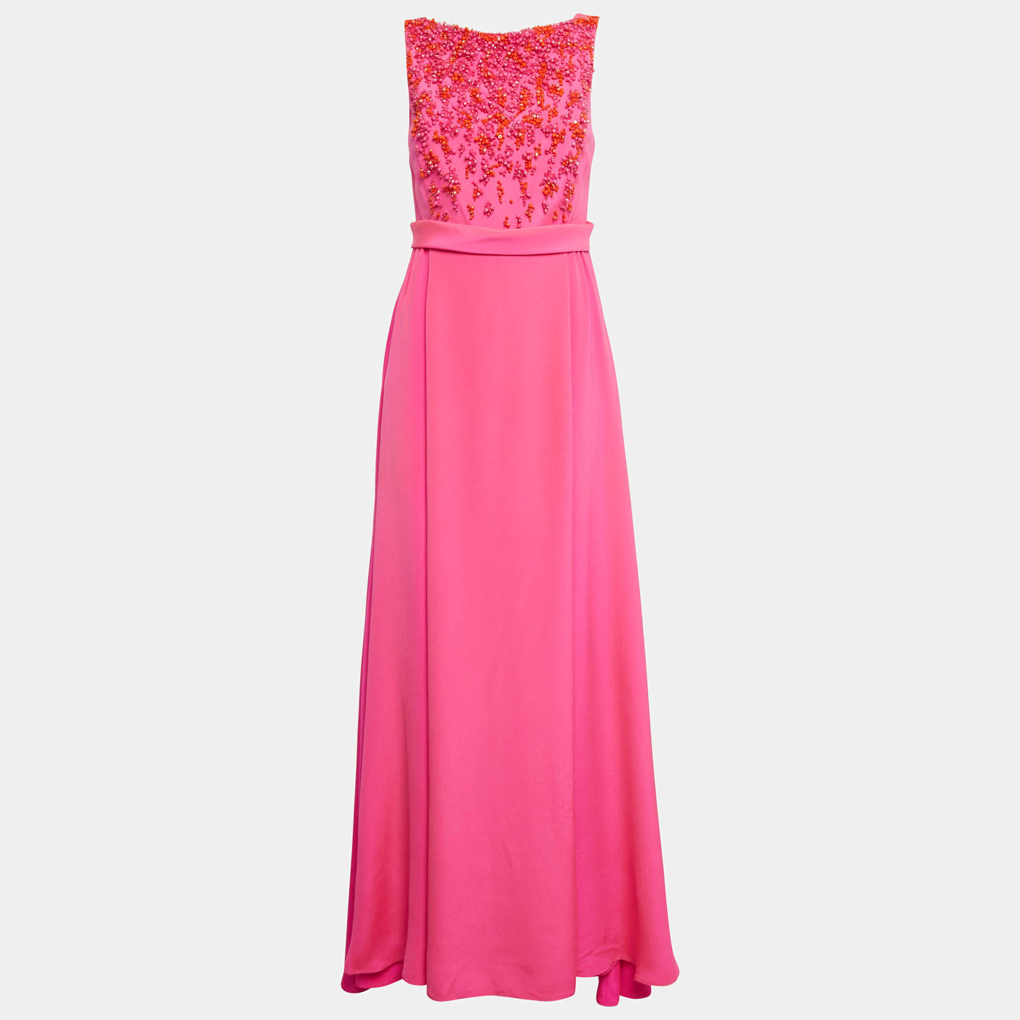 Emilio Pucci Bright Pink Silk Embellished Sleeveless Maxi Dress S