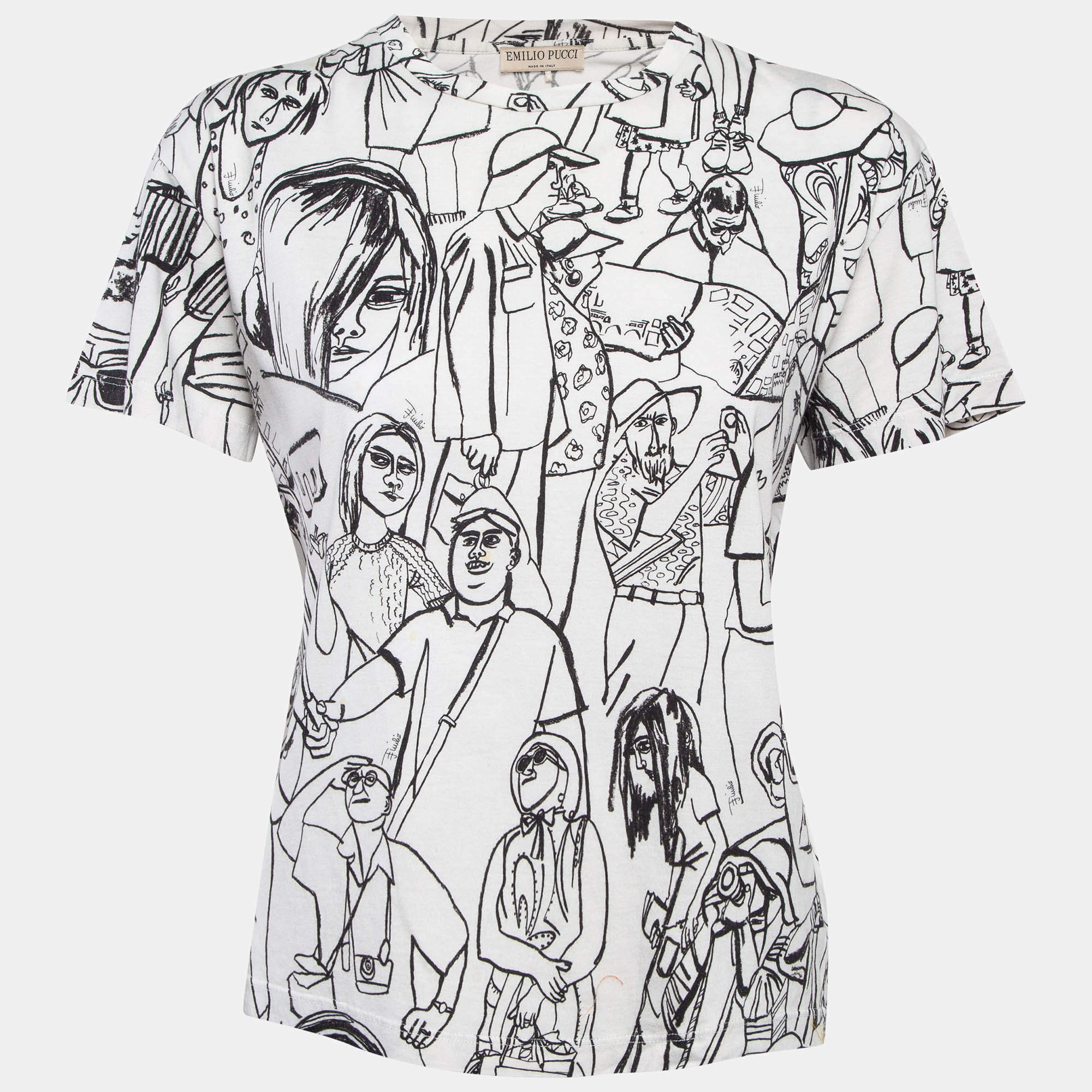Pre Owned Emilio Pucci White Turisti Fiorentini Print Cotton T-Shirt S