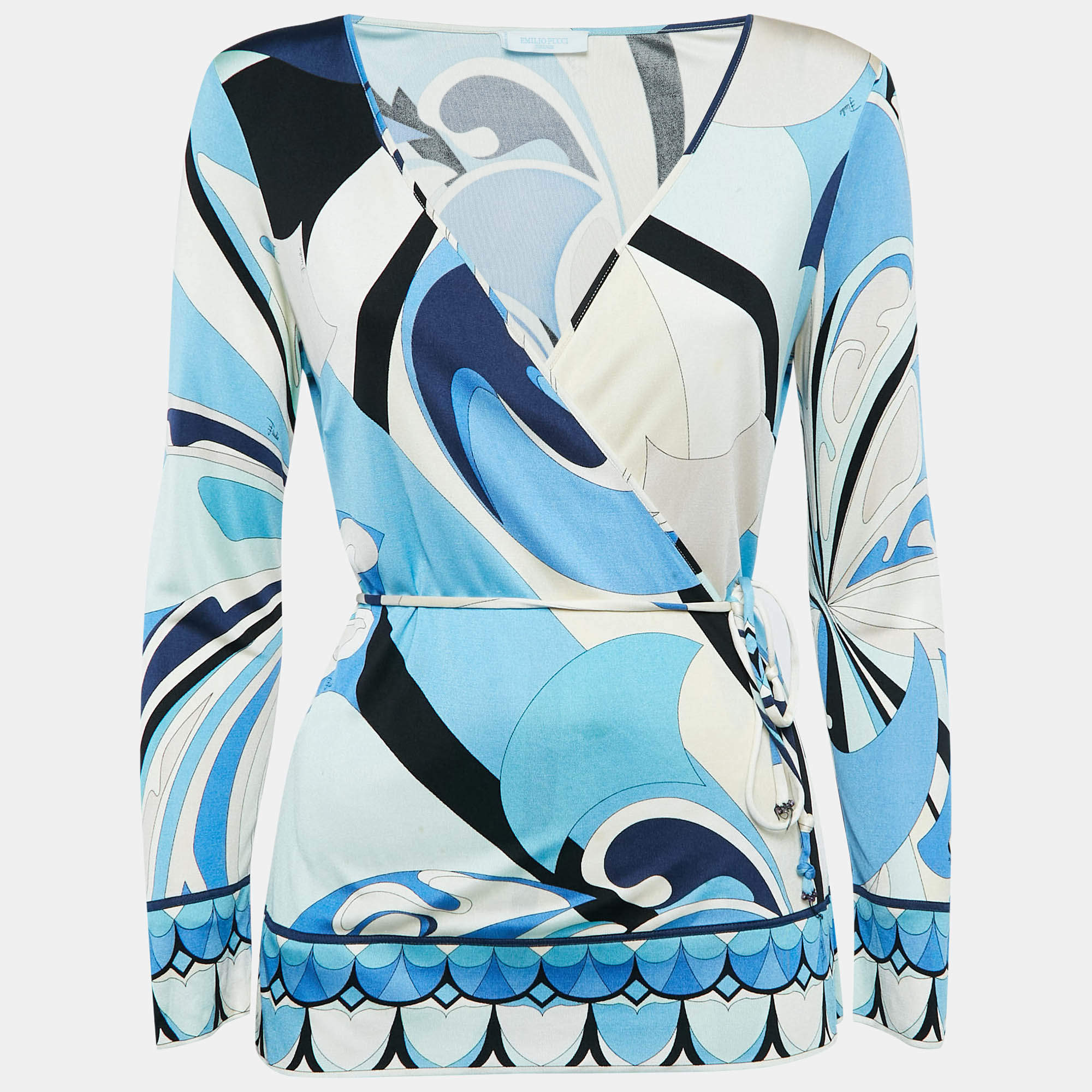 Emilio Pucci Multicolor/Blue Printed Silk Jersey Top L