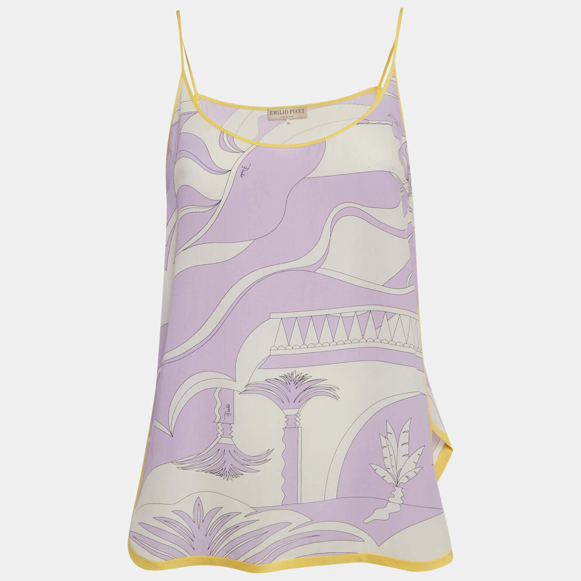 Pre Owned Emilio Pucci Lavender Fuilio Print Silk Cami Top M
