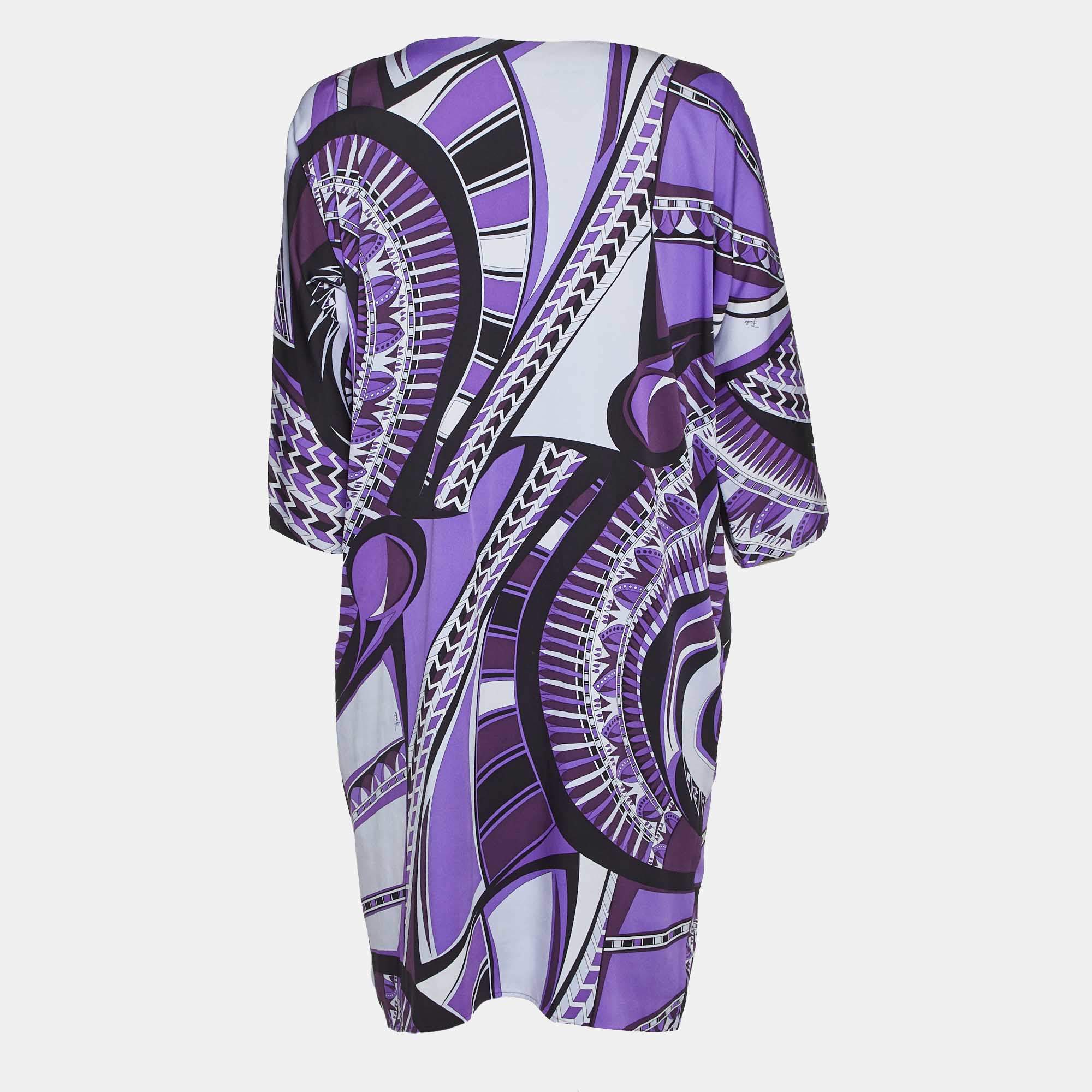 Pre Owned Emilio Pucci Purple Printed Silk Mini Dress M