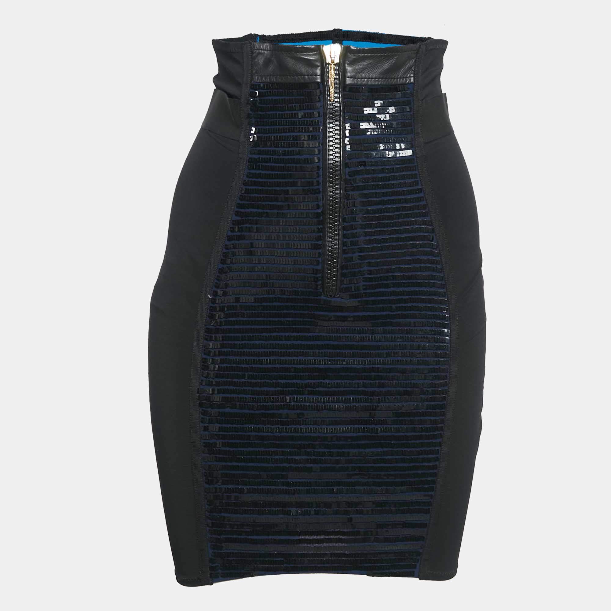 Pre Owned Emilio Pucci Black Embellished Mini Bodycon Skirt S