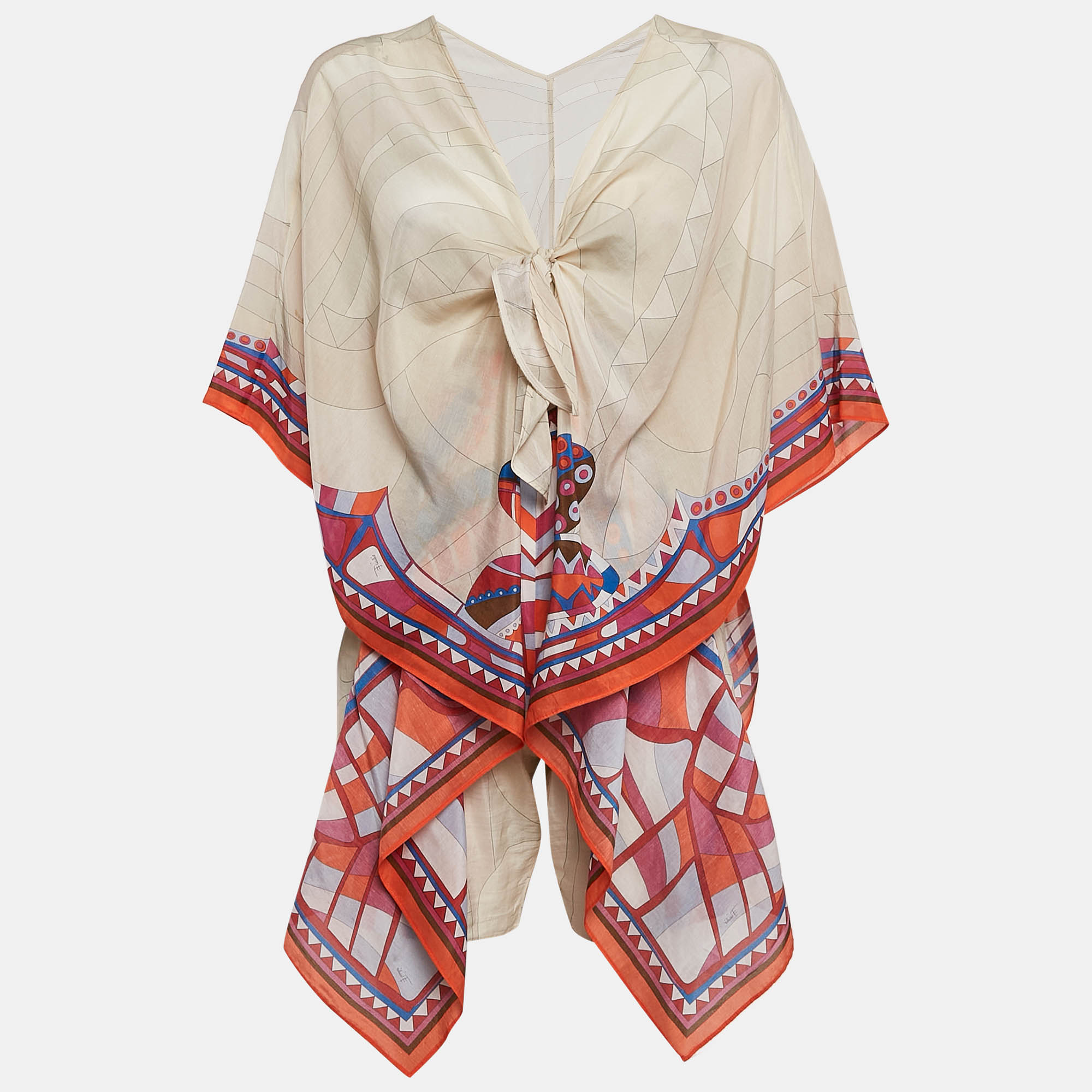 Emilio Pucci Beige/Orange Printed Cotton Blend Kaftan Style Playsuit M
