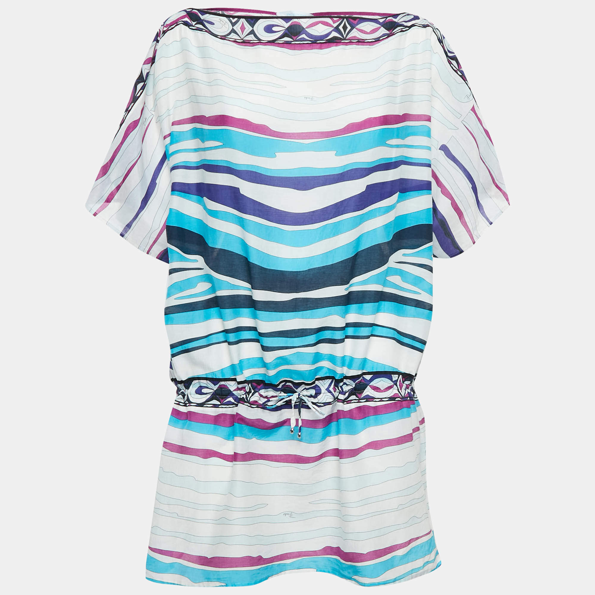 Emilio Pucci Blue/White Printed Cotton Voile Tunic M