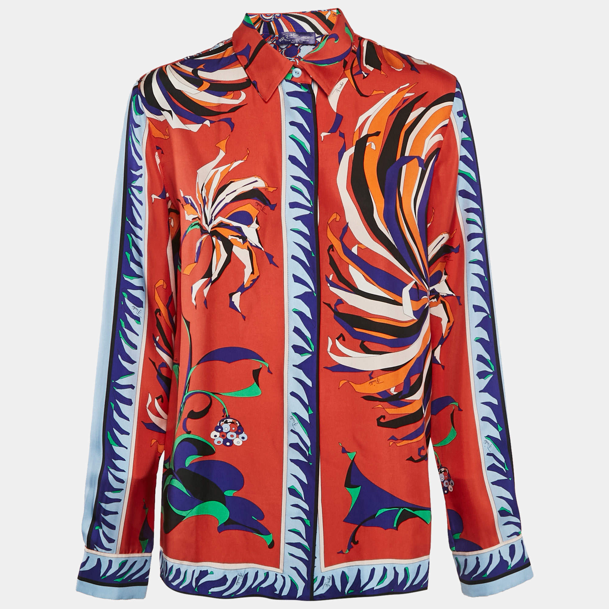 مملوكة مسبقًا Emilio Pucci Multicolor Abstract Print Silk Button Front Shirt M