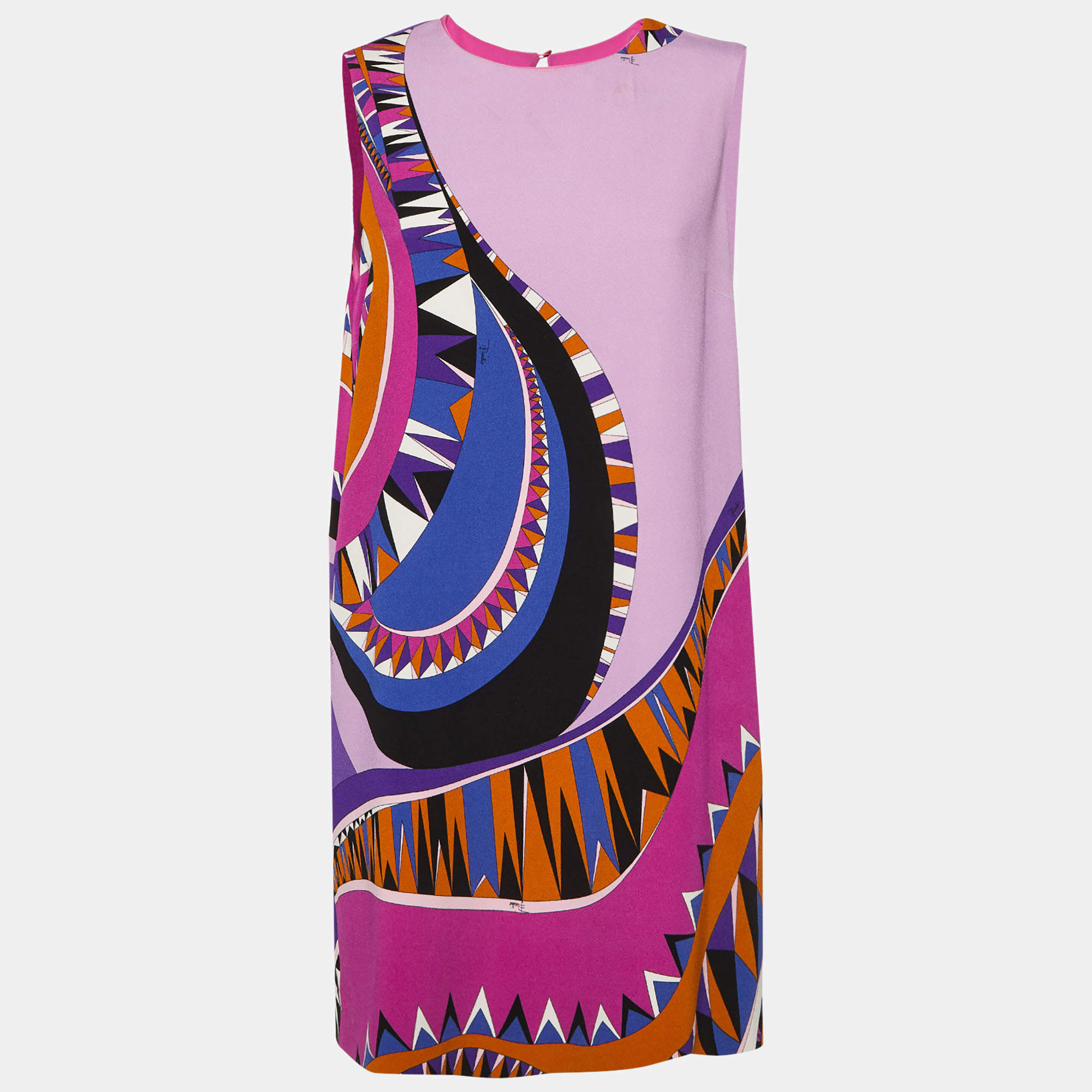 Emilio Pucci Purple Geometric Print Crepe Sleeveless Shift Dress M