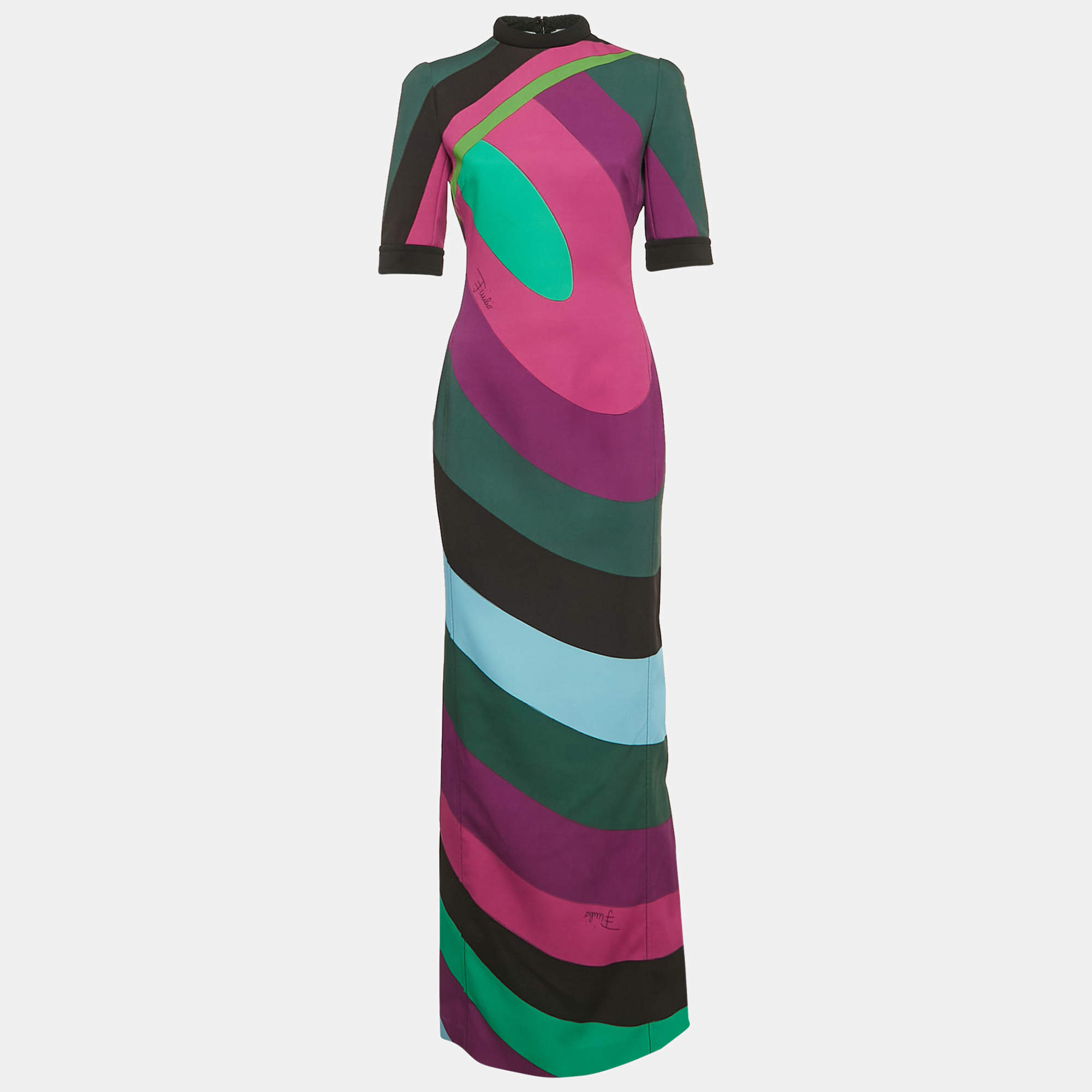 Emilio Pucci Multicolor Abstract Print Crepe Maxi Dress M