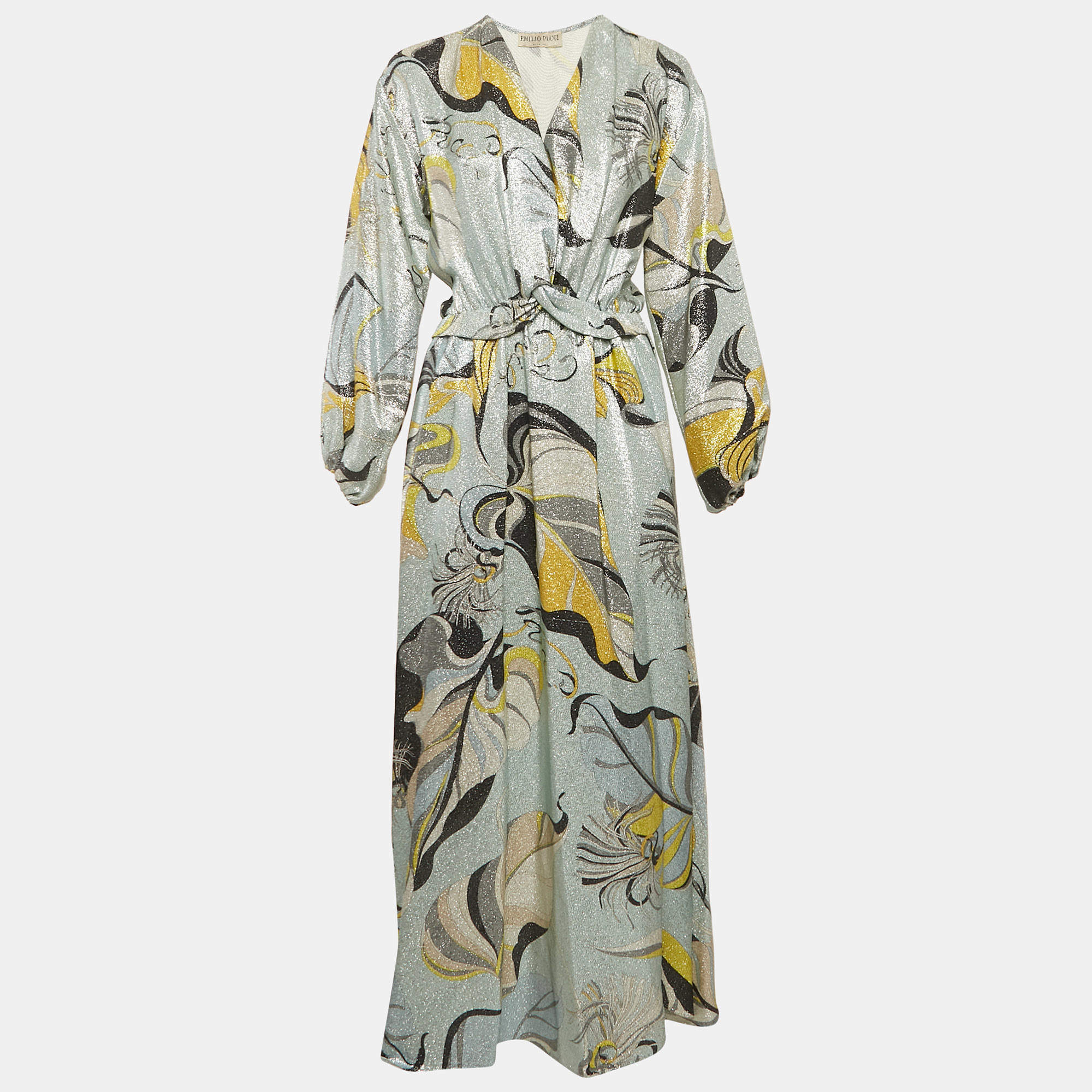 Emilio Pucci Blue Printed Lurex Silk Maxi Dress M