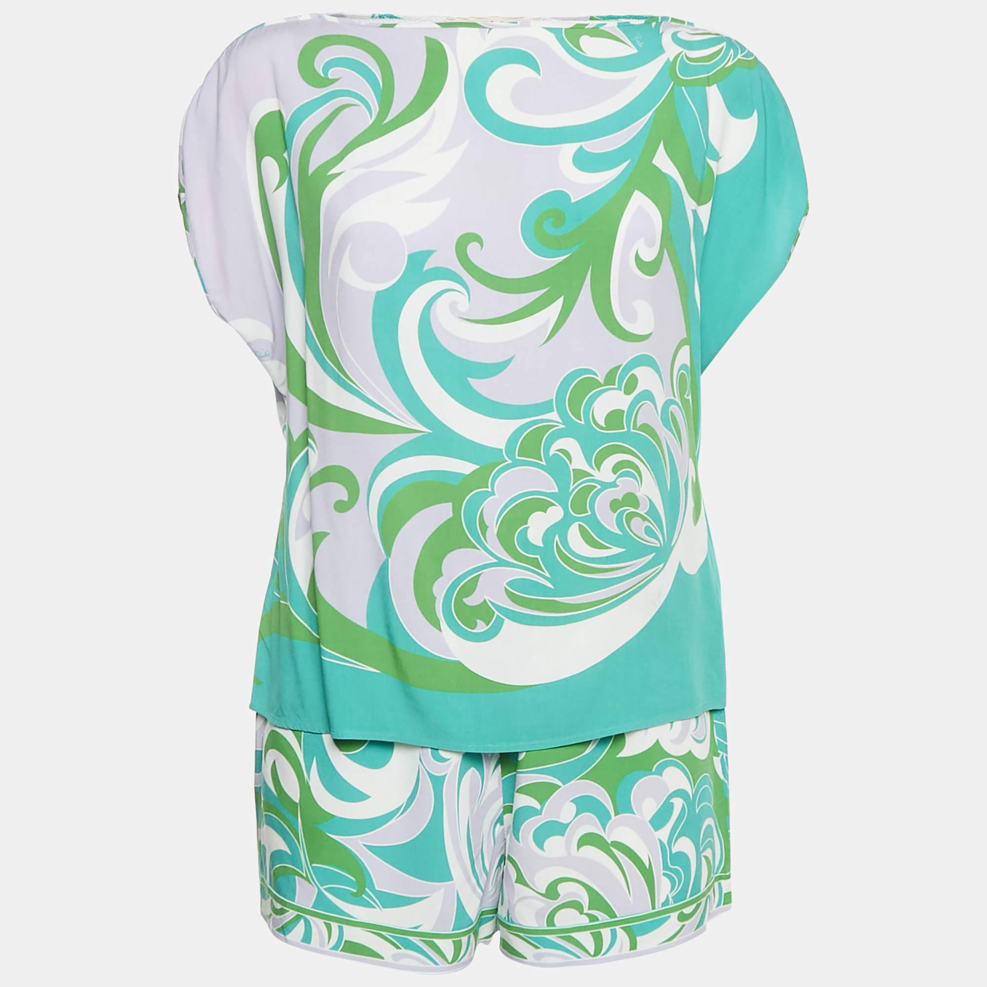 Emilio Pucci Multicolor Printed Viscose Top and Shorts Set S