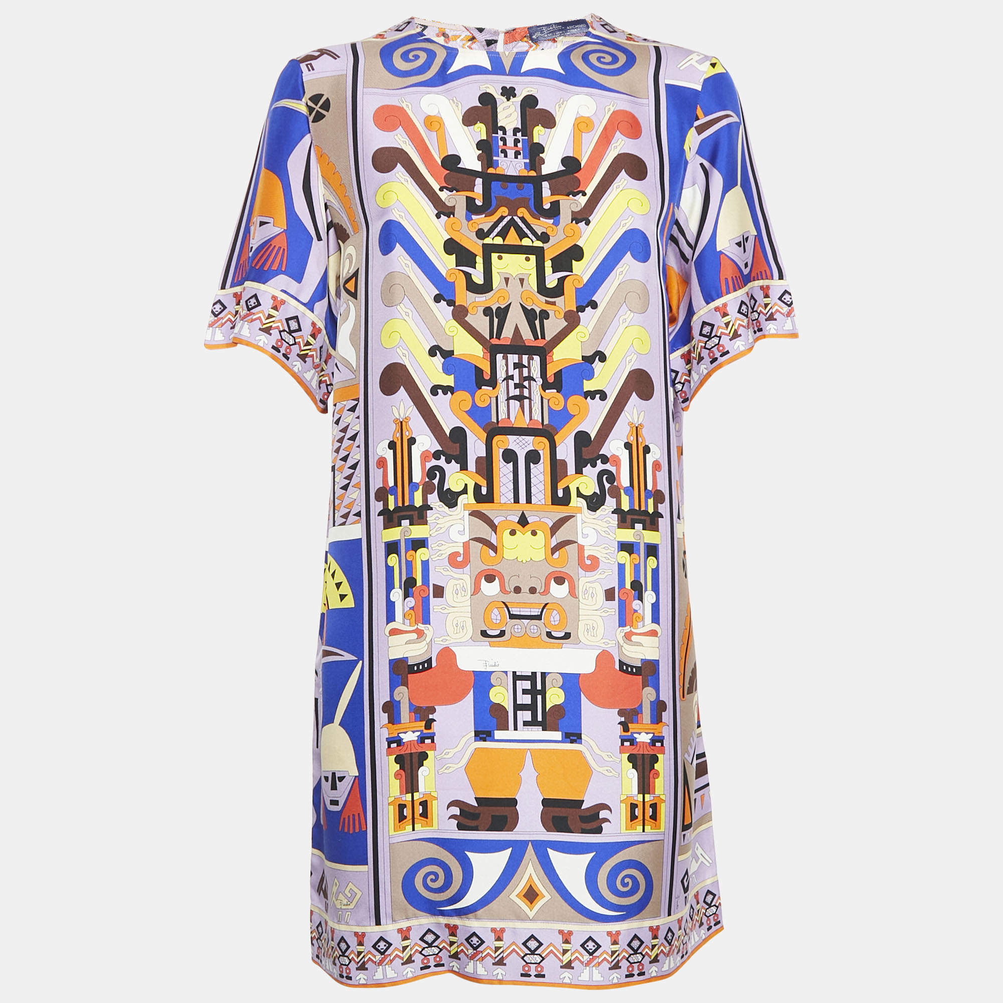 Pre Owned Emilio Pucci Multicolor Printed Silk Shift Mini Dress S