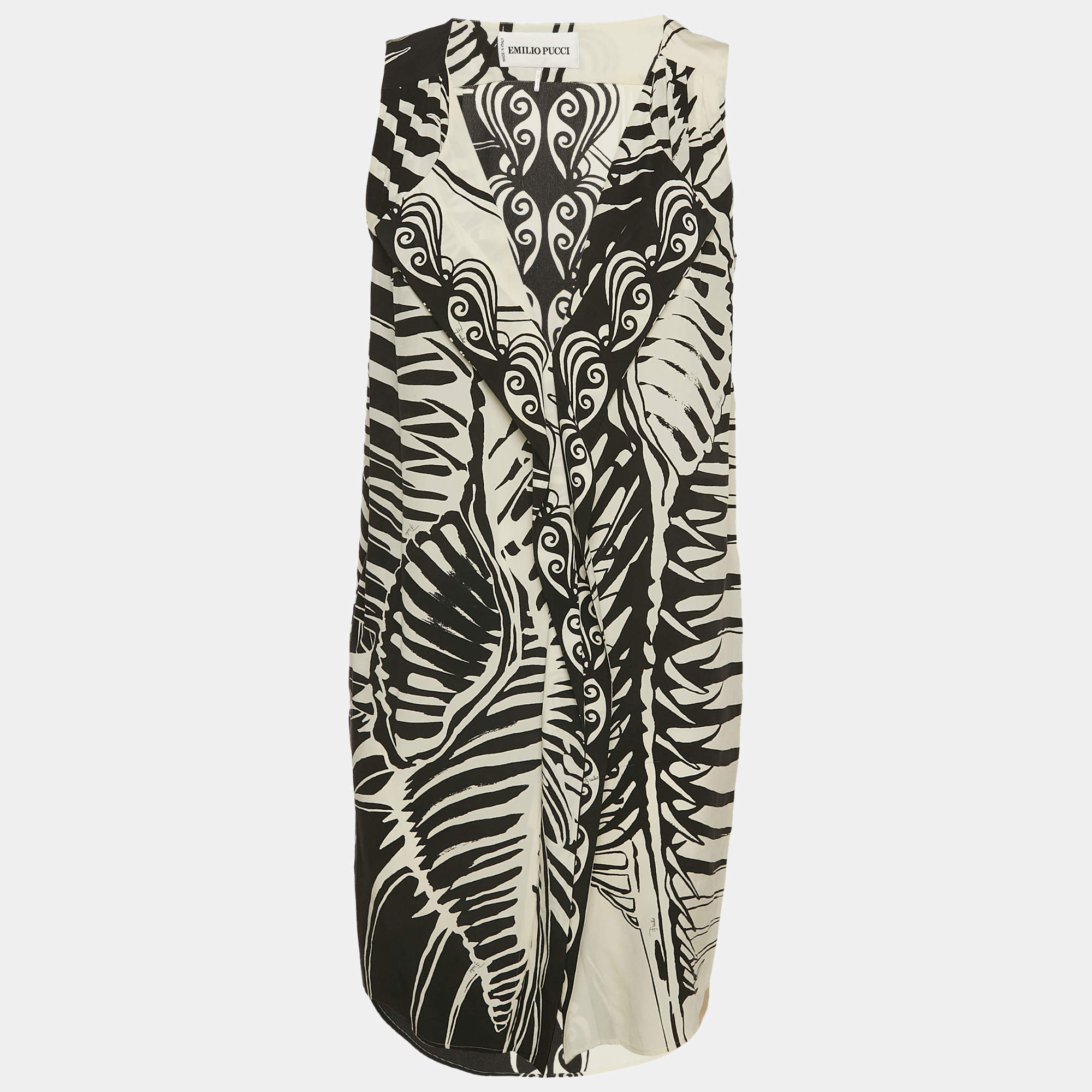 Pre Owned Emilio Pucci White Printed Silk Sleeveless Mini Dress S