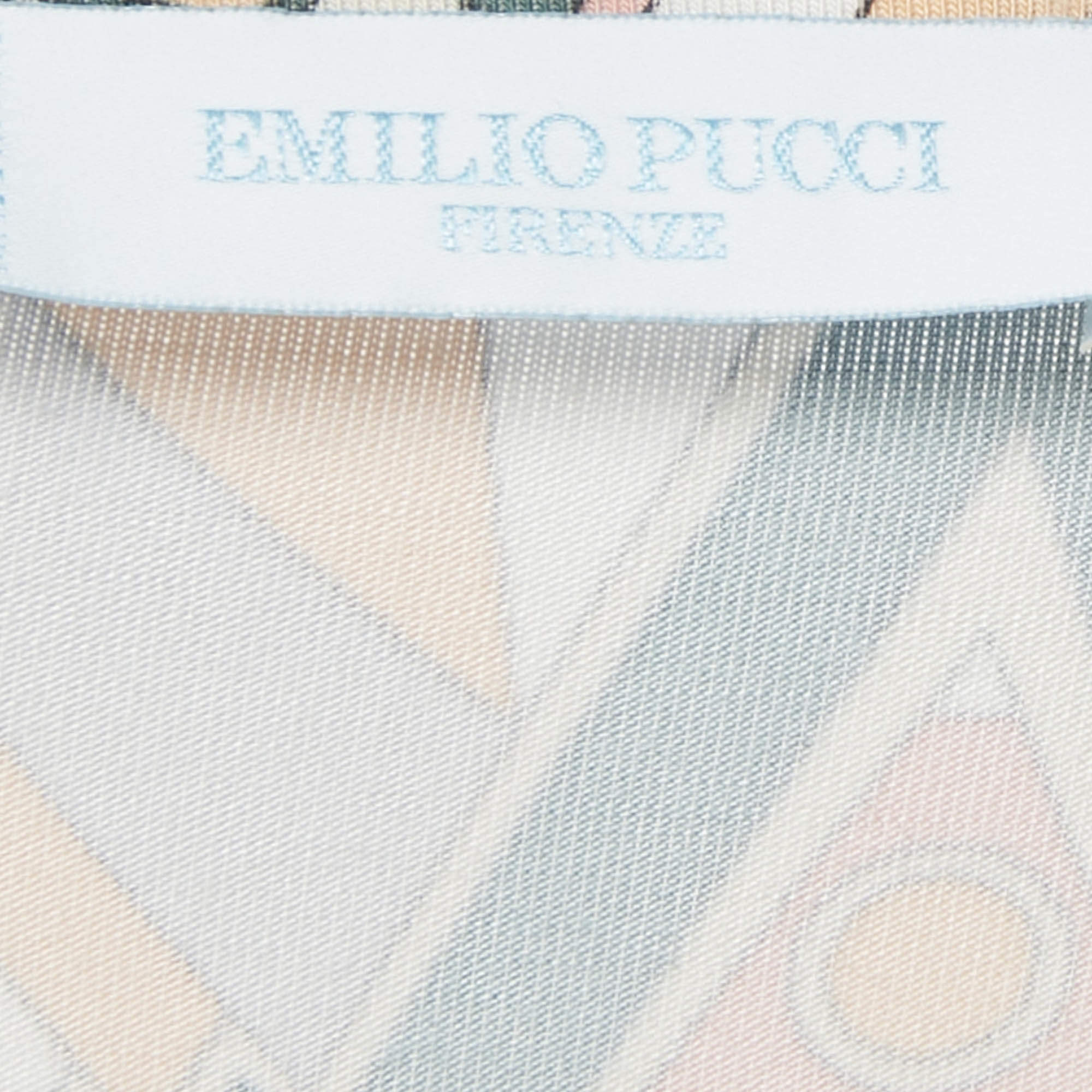 Pre Owned Emilio Pucci Multicolor Printed Jersey V-Neck Long Sleeve Top M