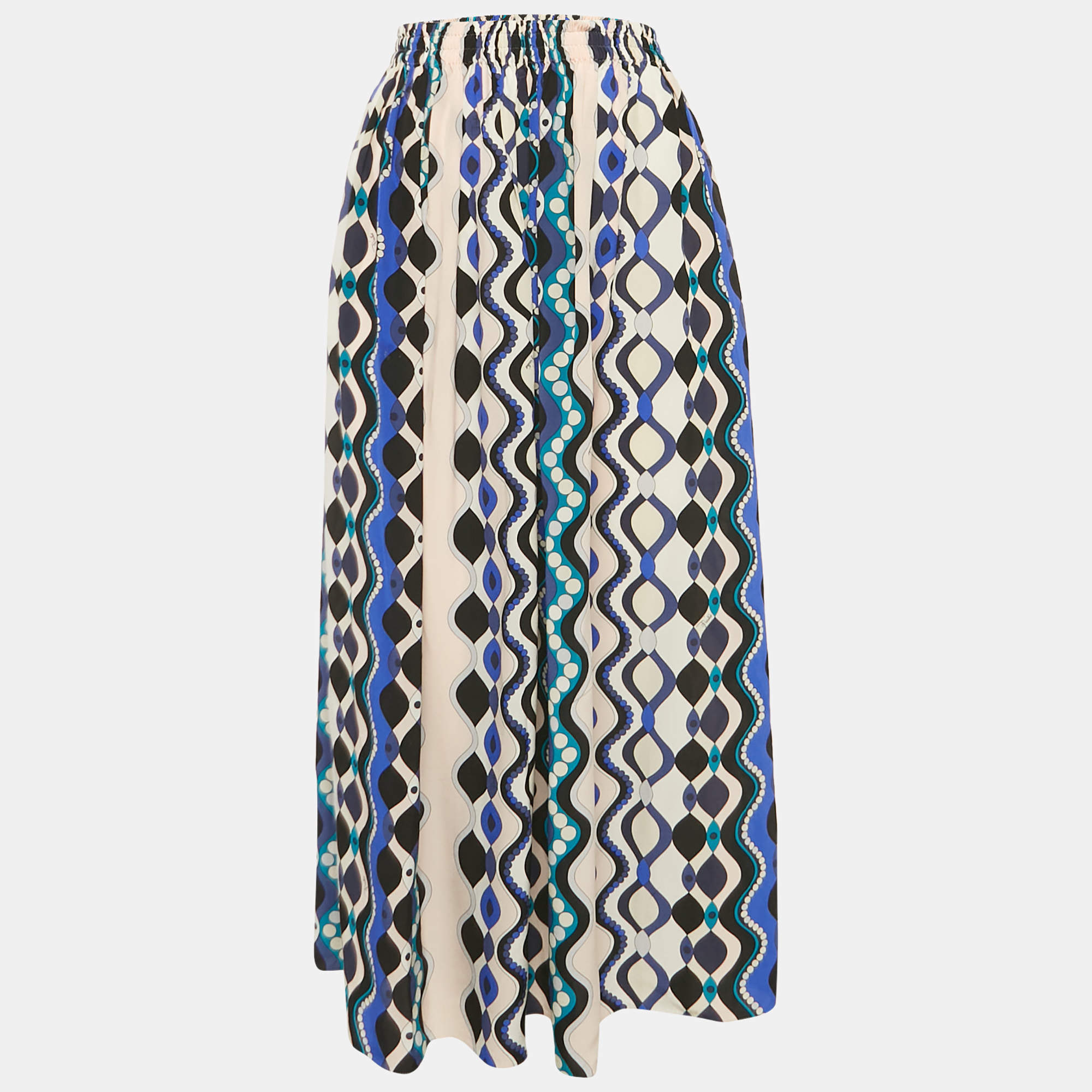 Pre Owned Emilio Pucci Multicolor Print Silk Maxi Skirt L
