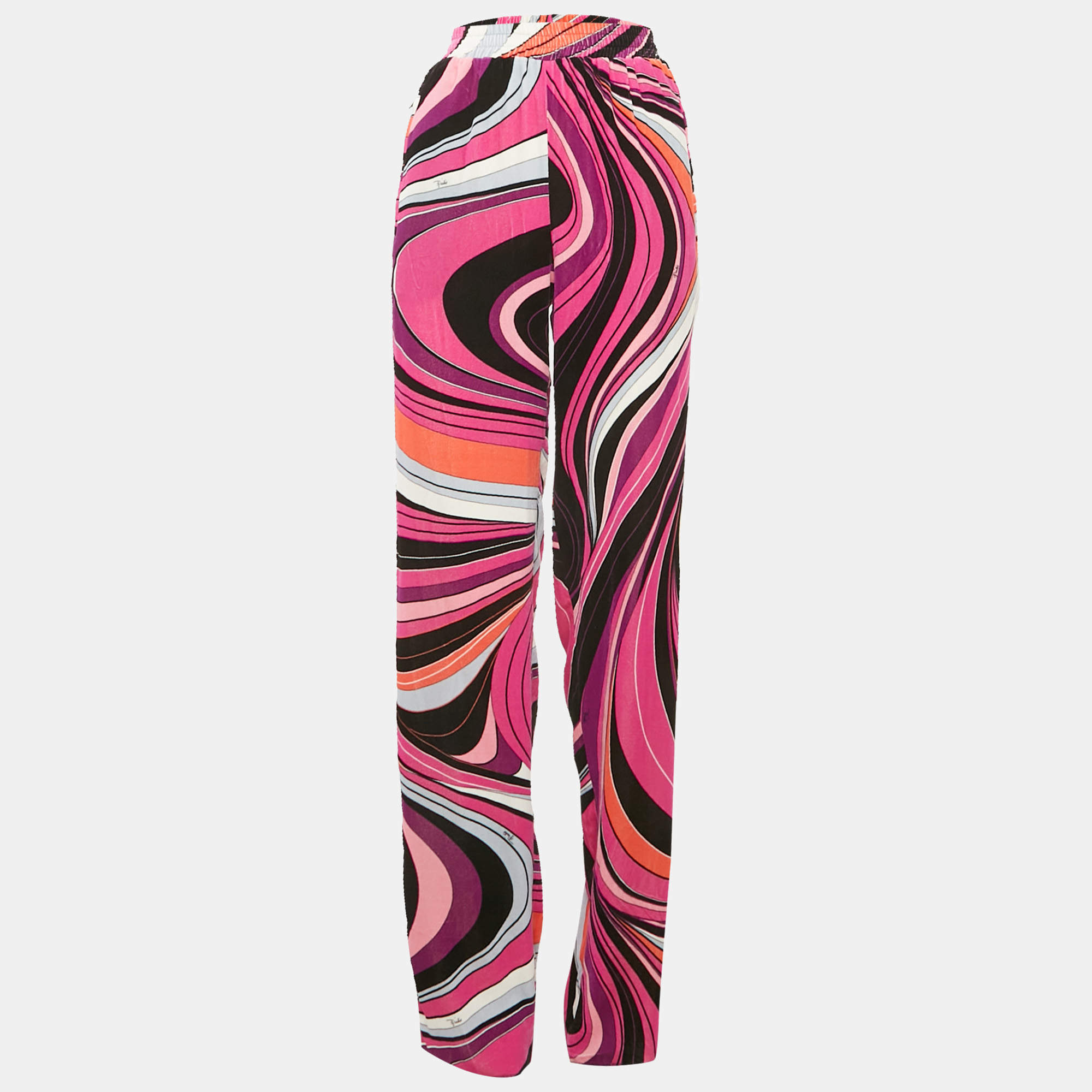مملوكة مسبقًا Emilio Pucci Pink Printed Velvet Trousers M