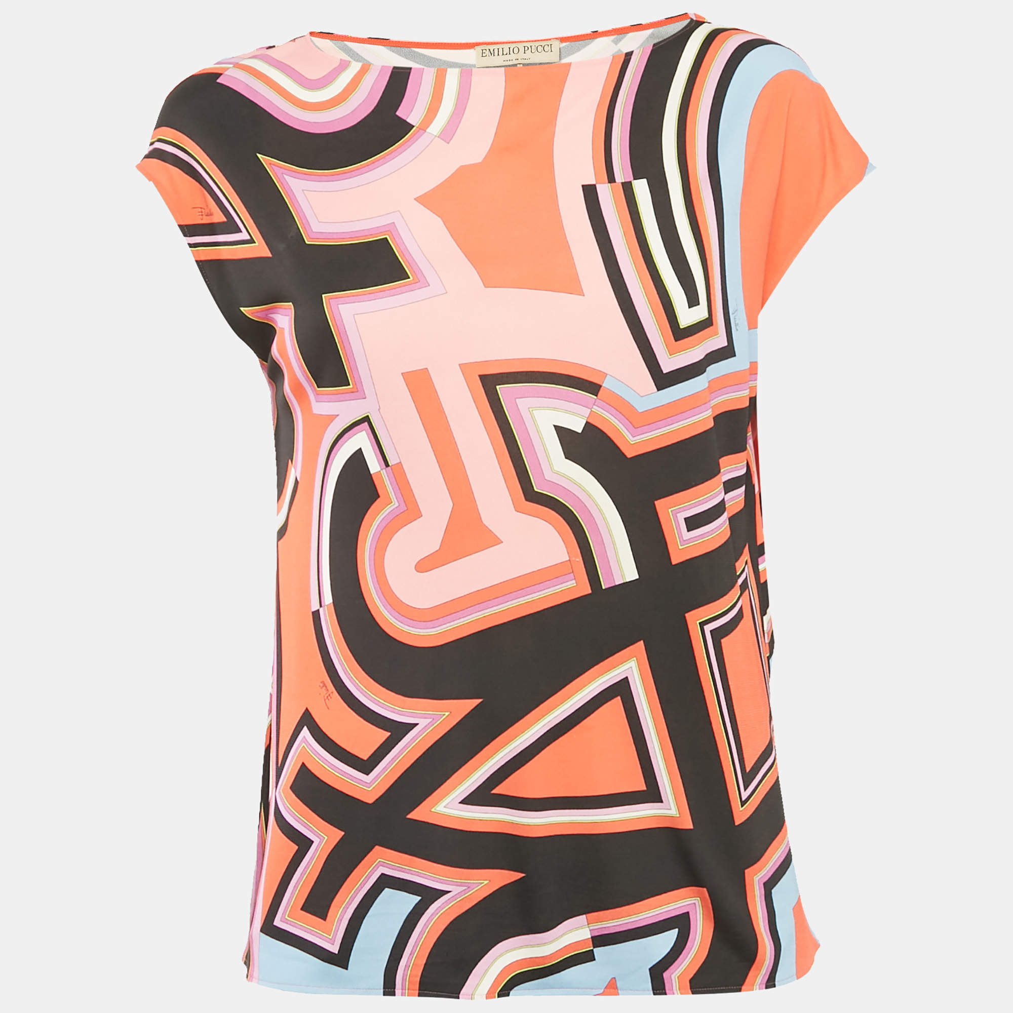 Pre Owned Emilio Pucci Multicolor Printed Jersey Top S