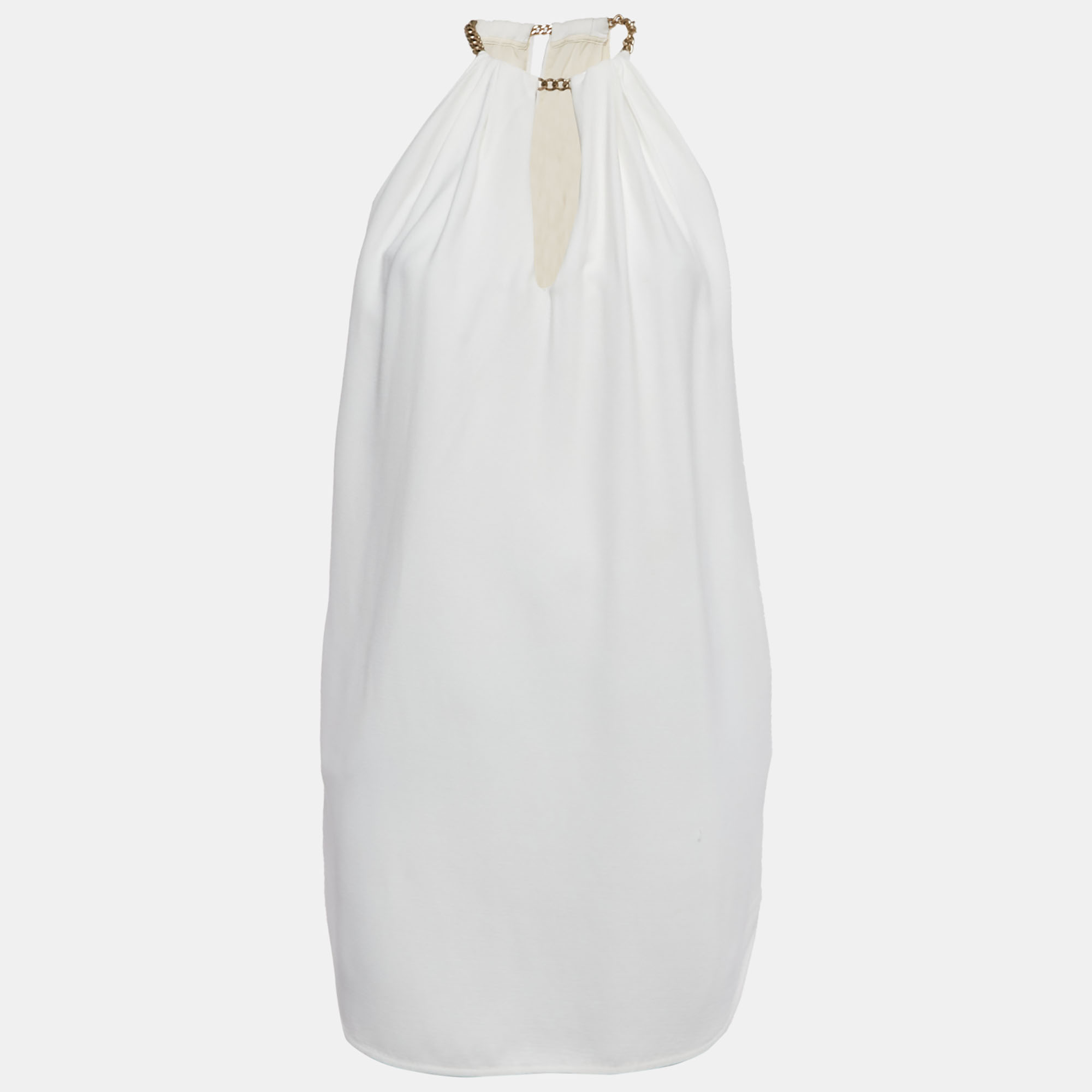 Pre Owned Emilio Pucci White Silk Chain Sleeve Mini Dress S