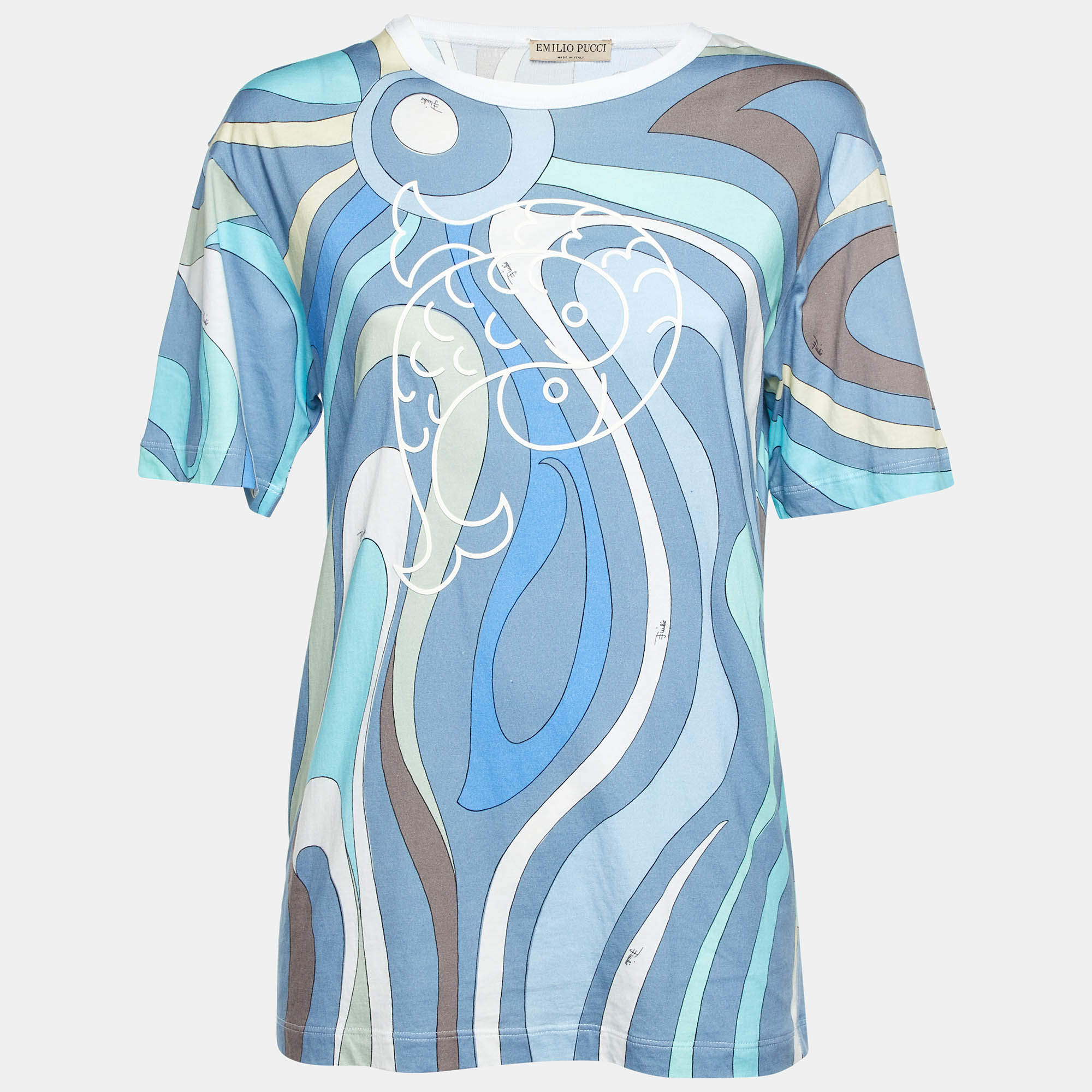 Pre Owned تي شيرت رقبة دائرية قطن إيميليو بوتشي أزرق إي رايد مقاس صغير - سمول