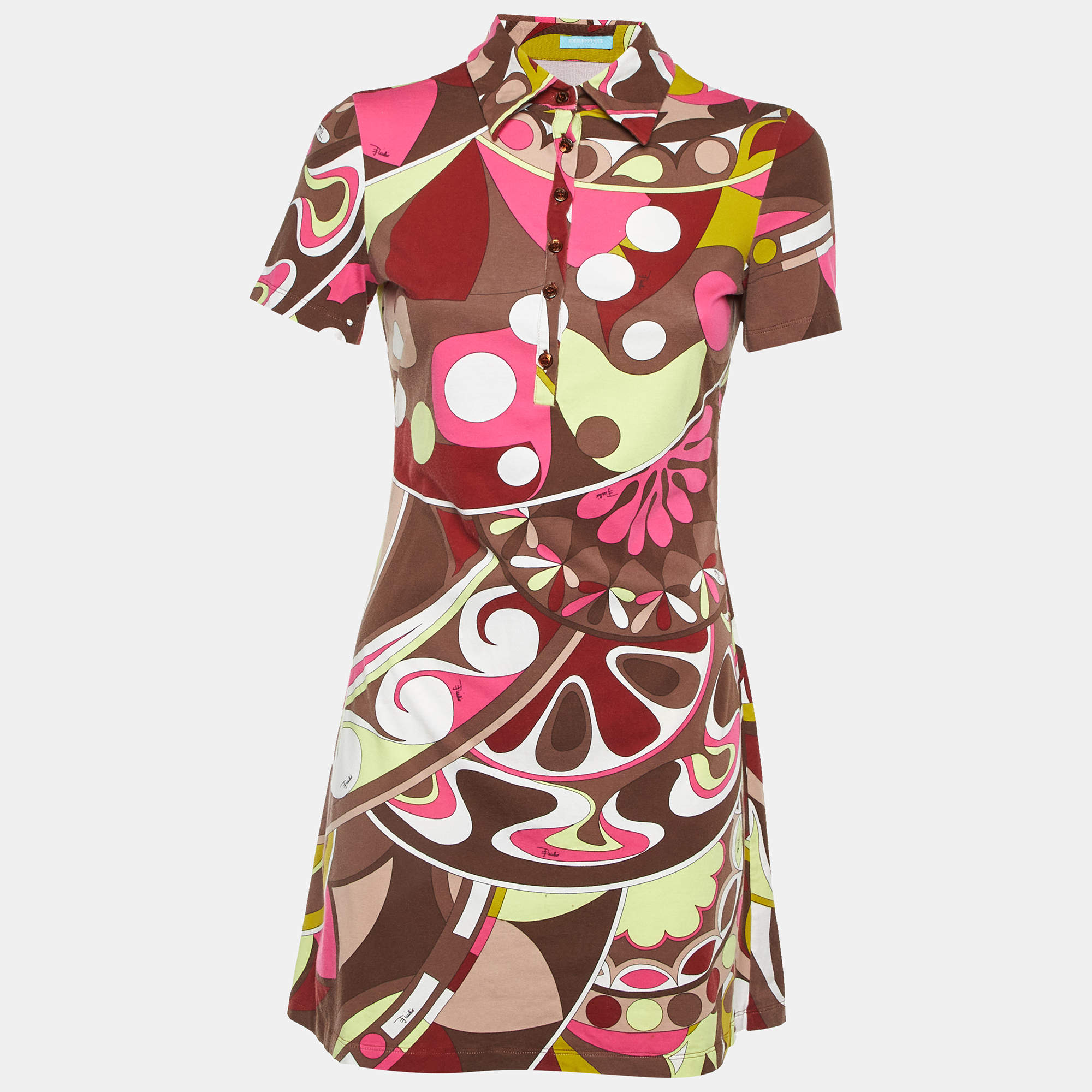 Pre Owned فستان إيميليو بوتشي مطبوع متعدد الألوان محبوك قصير متوسط