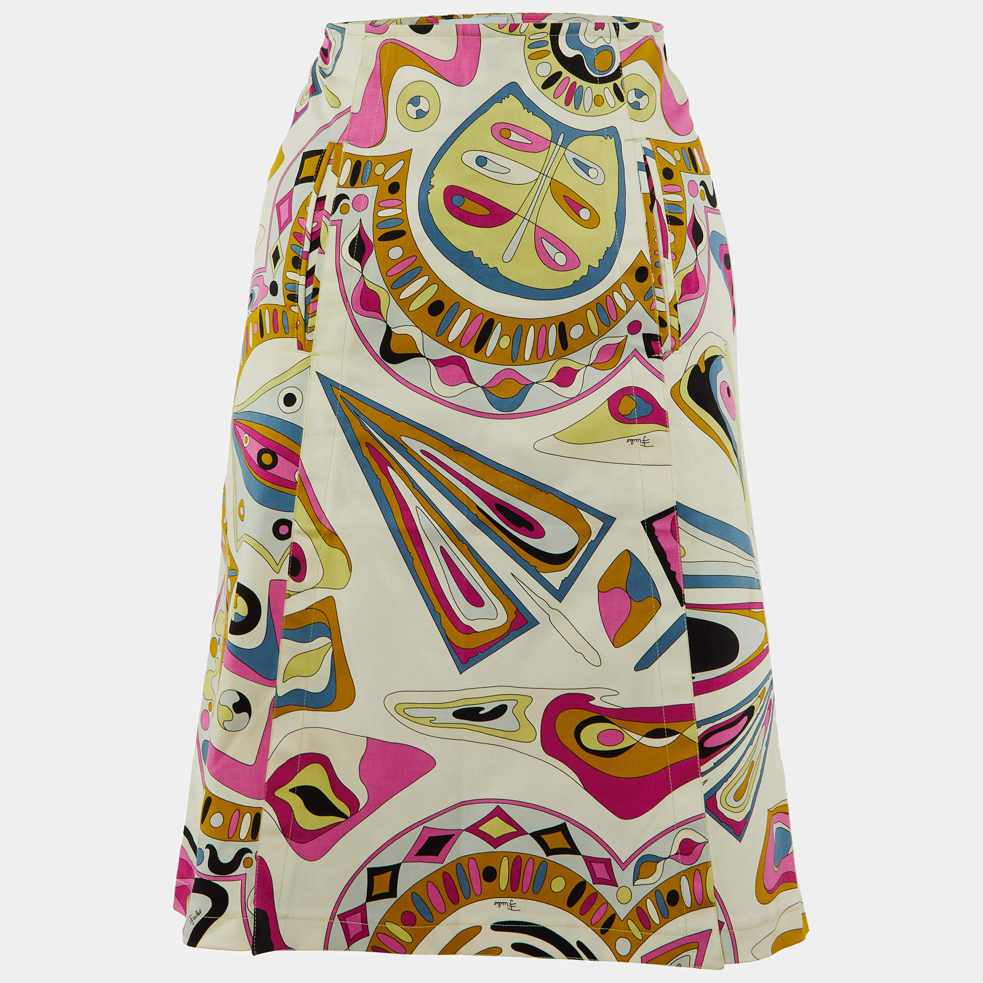 Pre Owned تنورة بتداخل قطن مطبوع متعدد الألوان إيميليو بوتشي مقاس متوسط