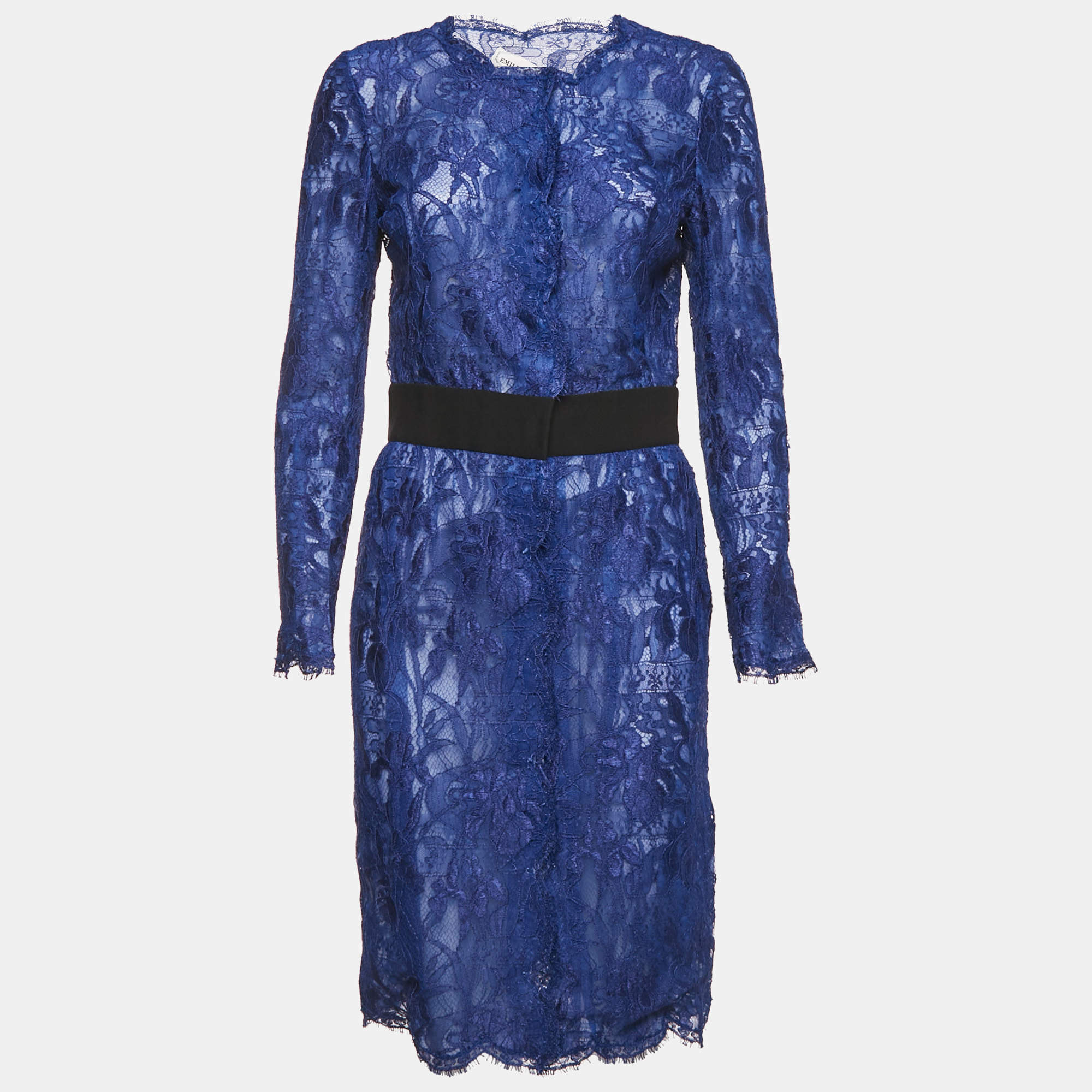 Pre Owned Emilio Pucci Black Lace Button Front Midi Dress M