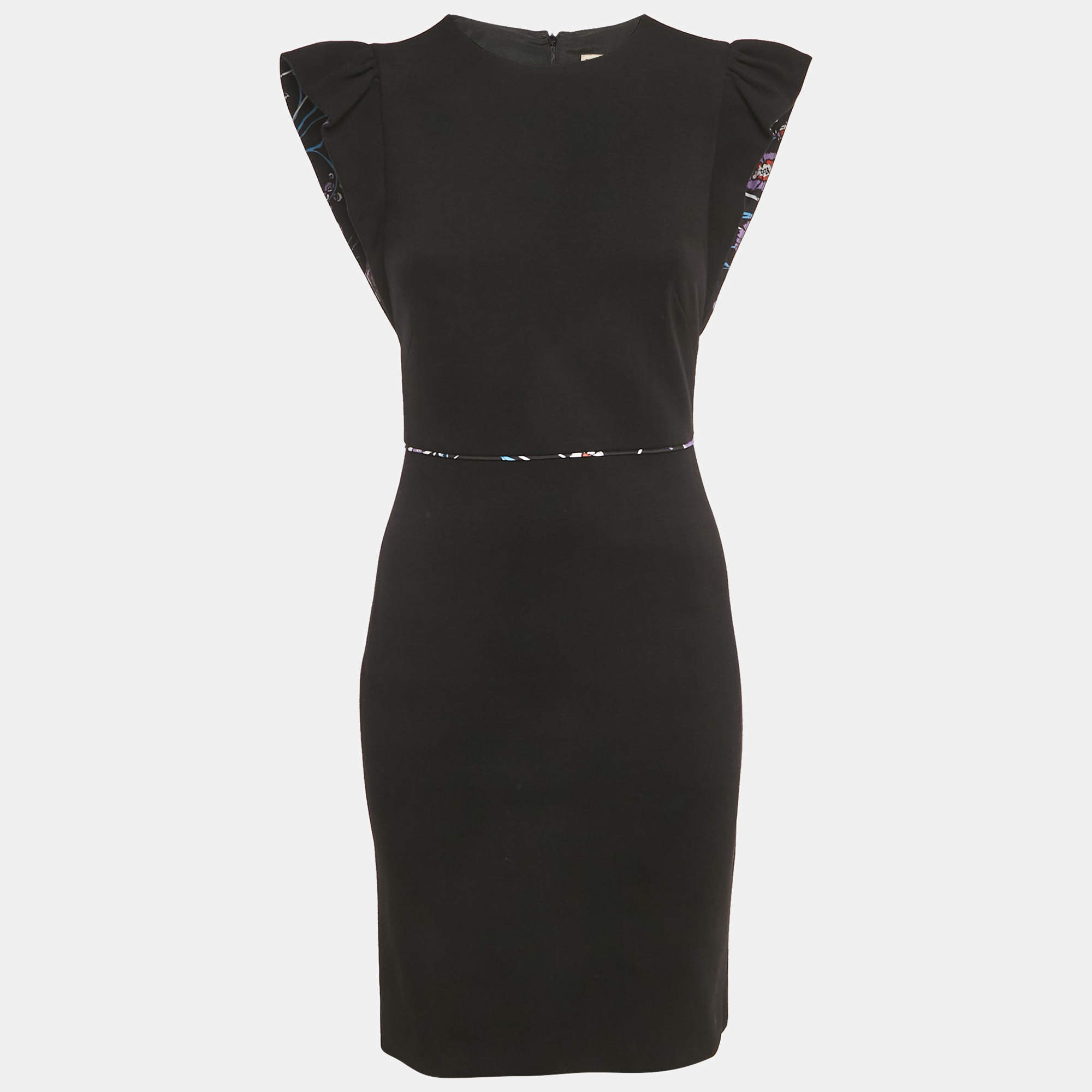 Pre Owned Emilio Pucci Black Jersey Ruffle Detail Bodycon Mini Dress S