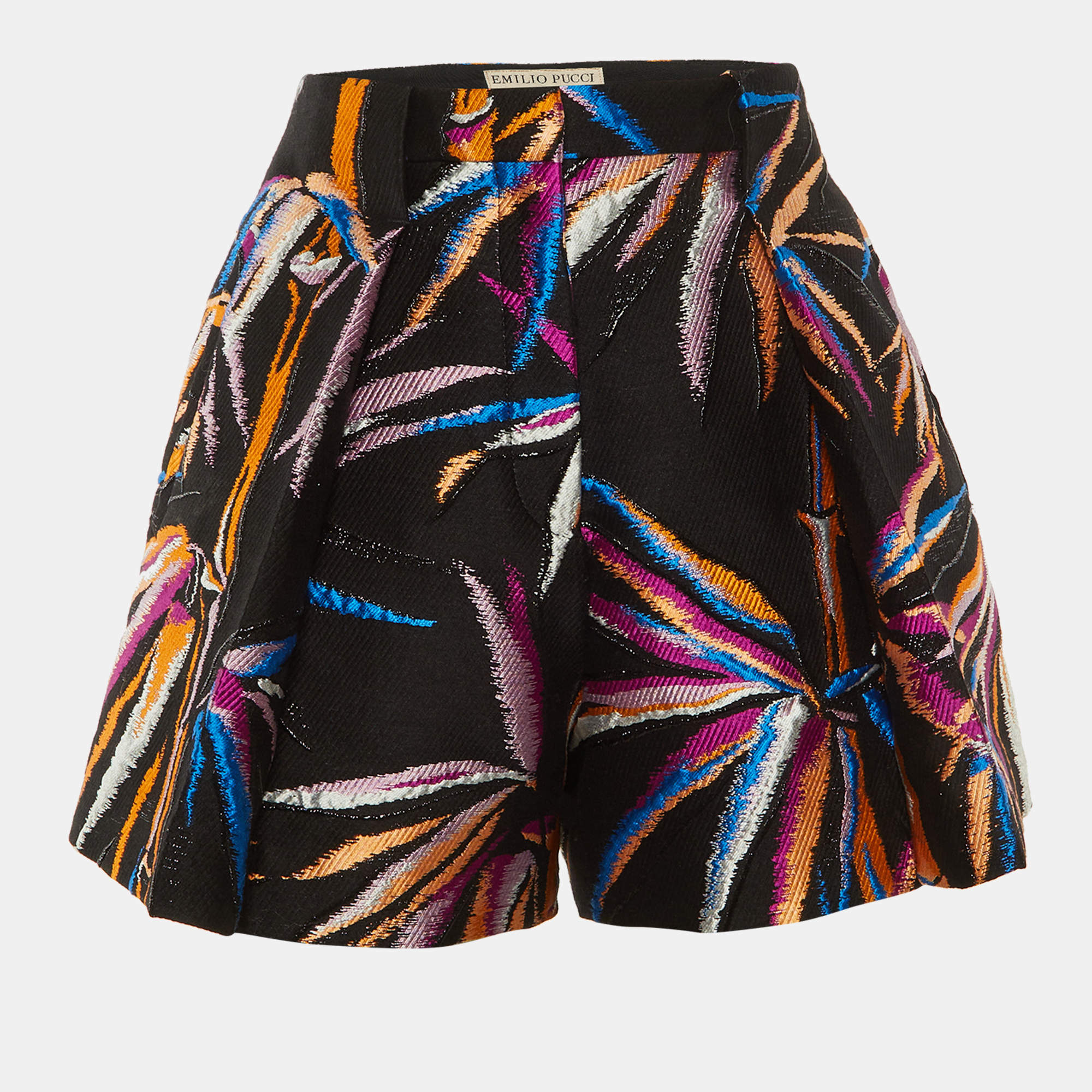 Pre Owned Emilio Pucci Black Lurex Jacquard Pleated Shorts S/M