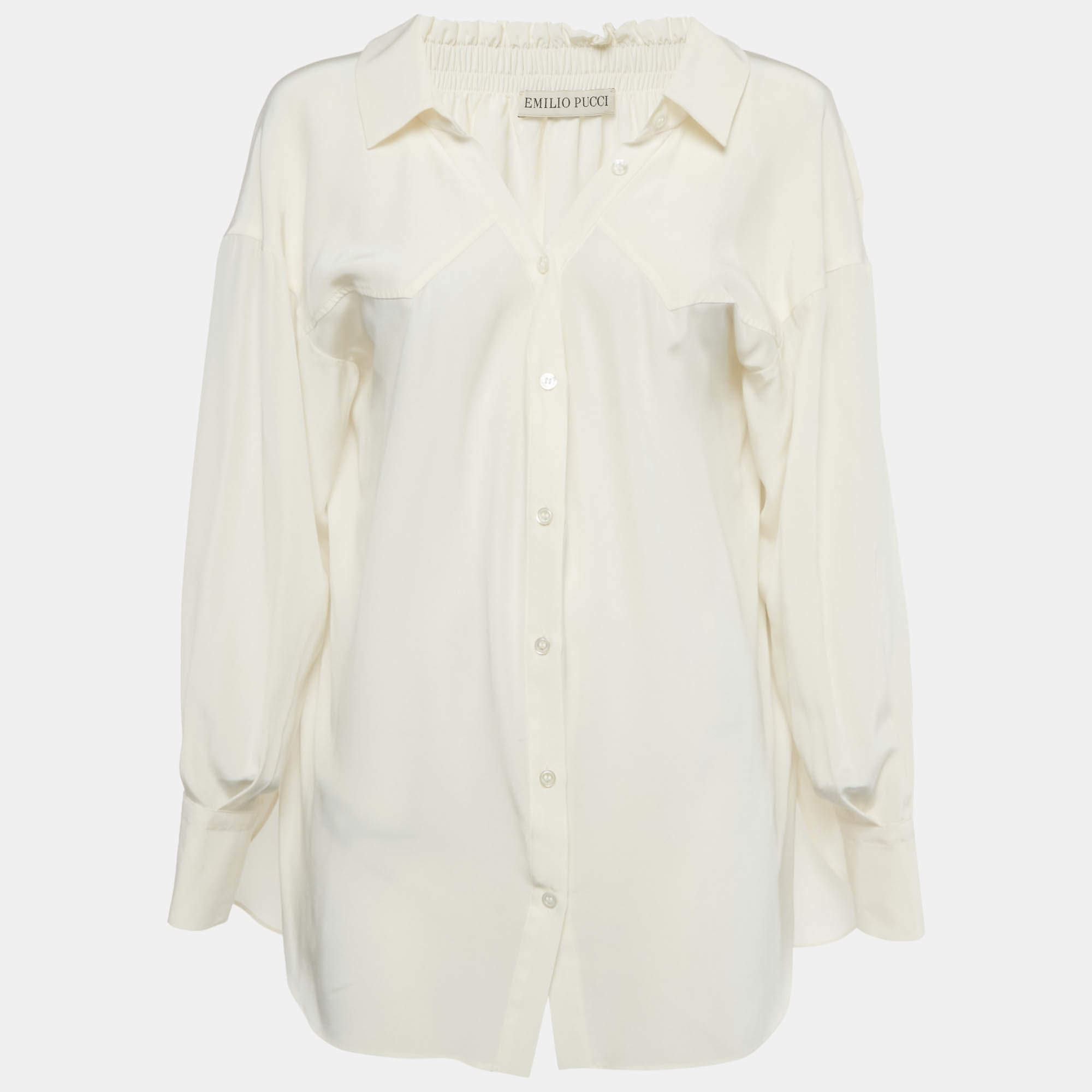 Pre Owned Emilio Pucci Off-White Silk Button Front Blouse M