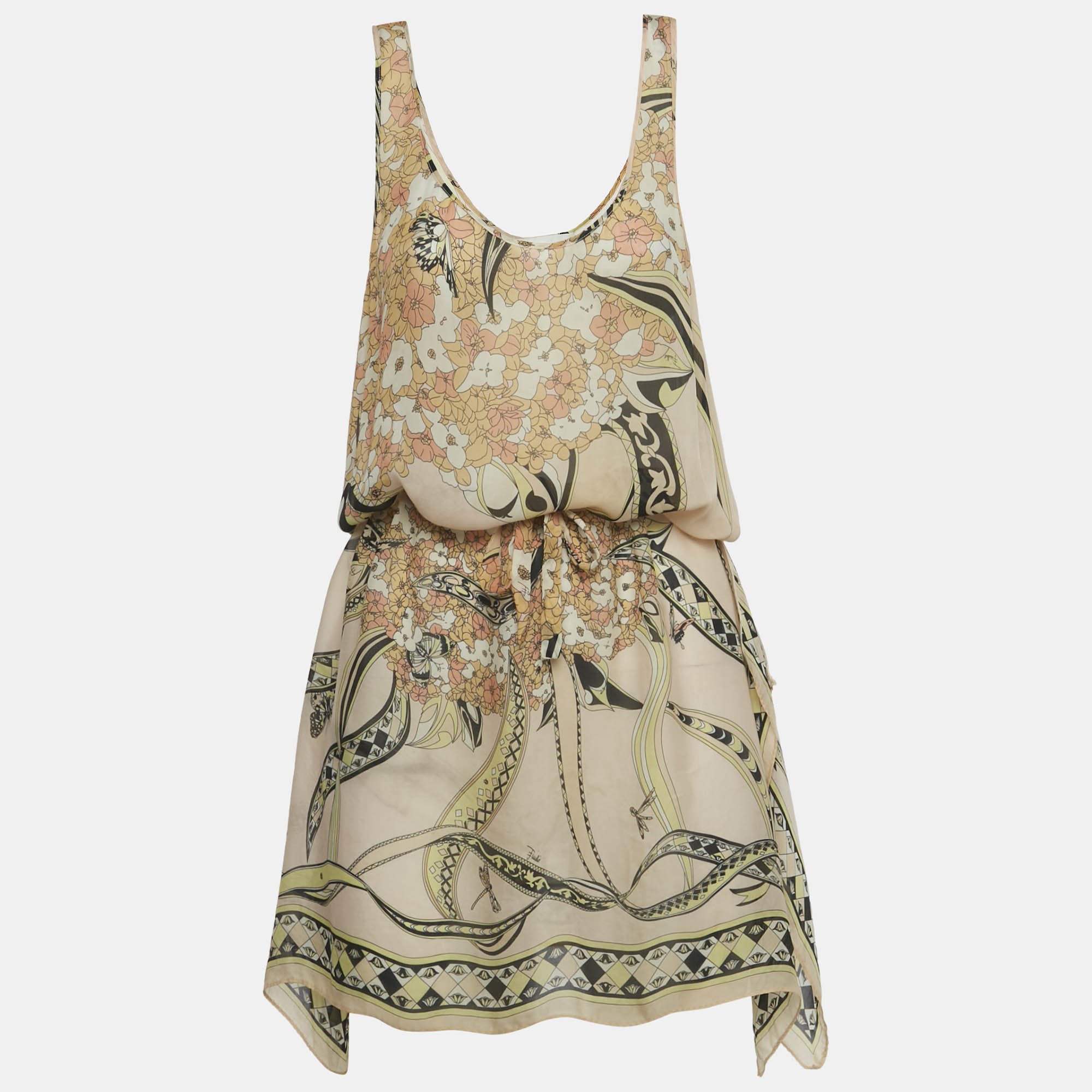 Pre Owned Emilio Pucci Pink Floral Print Silk Sleeveless Tunic Top S