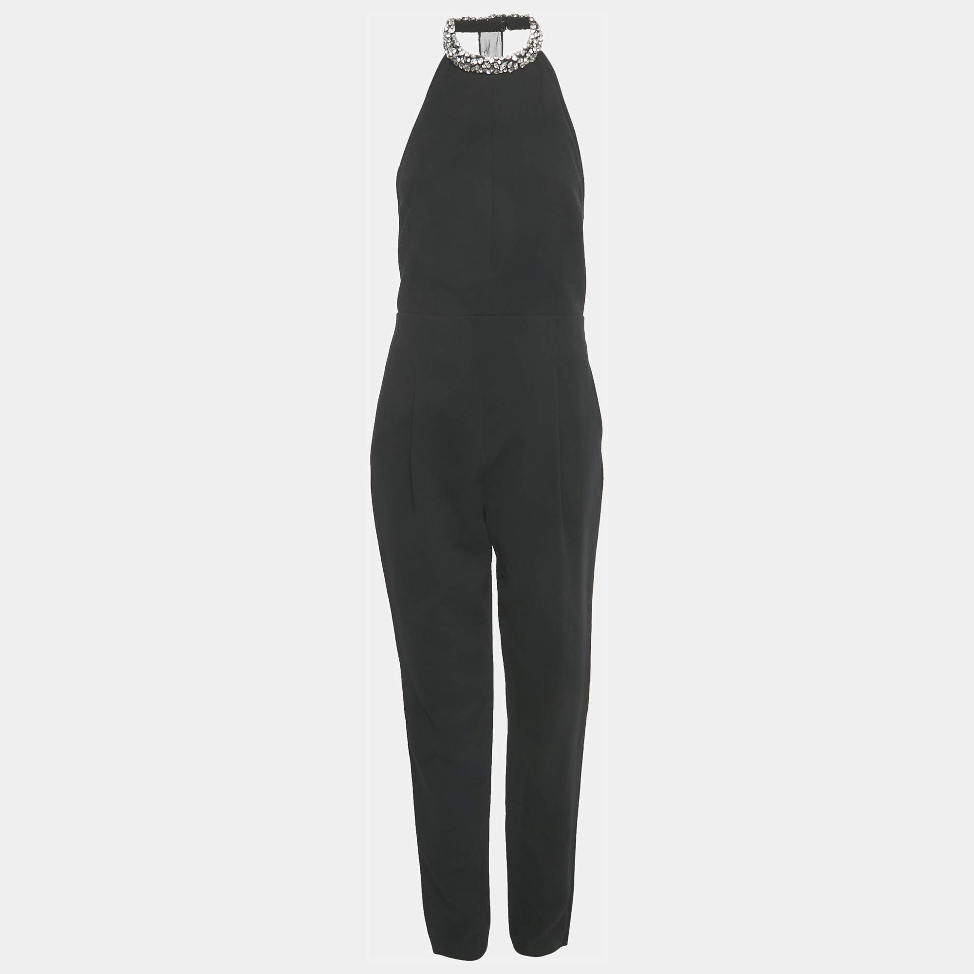 Pre Owned Emilio Pucci Black Wool Stud Detail Neck Sleeveless Jumpsuit M