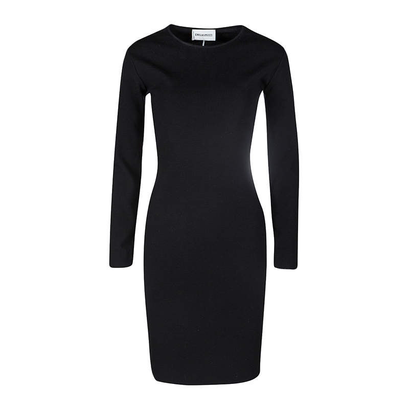 Emilio Pucci Black Wool Blend Cutout Back Detail Long Sleeve Dress M
