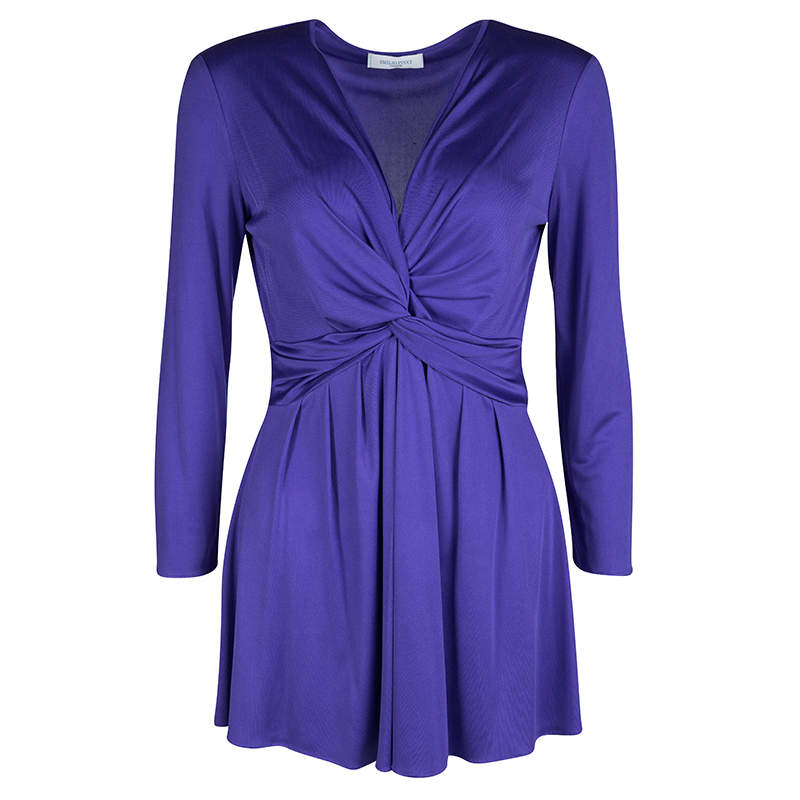 مملوكة مسبقًا Emilio Pucci Blue Silk Jersey Twist Knot Front Long Sleeve Tunic M