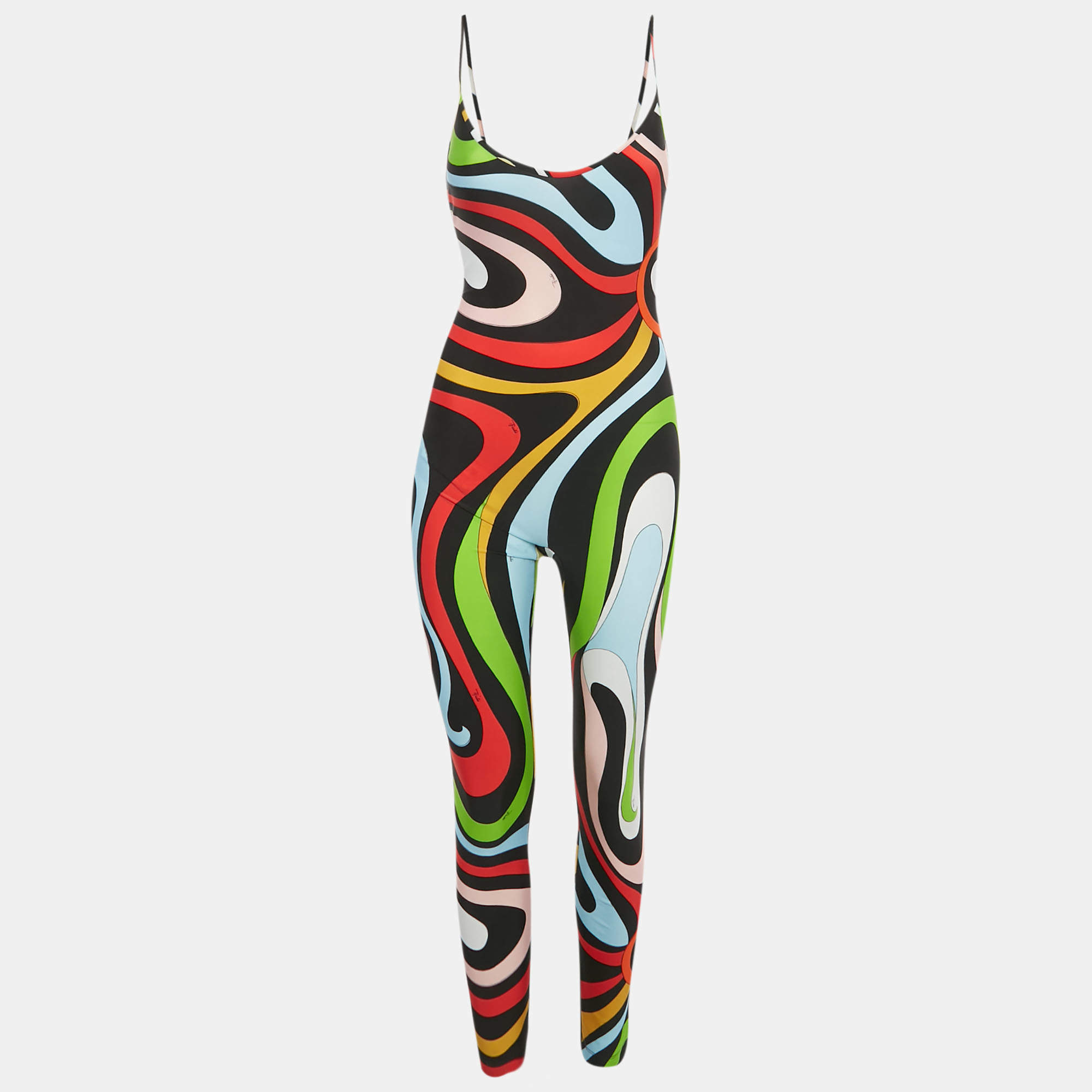 Pre Owned Emilio Pucci Black Printed Jersey Sleeveless Jumpsuit XS
