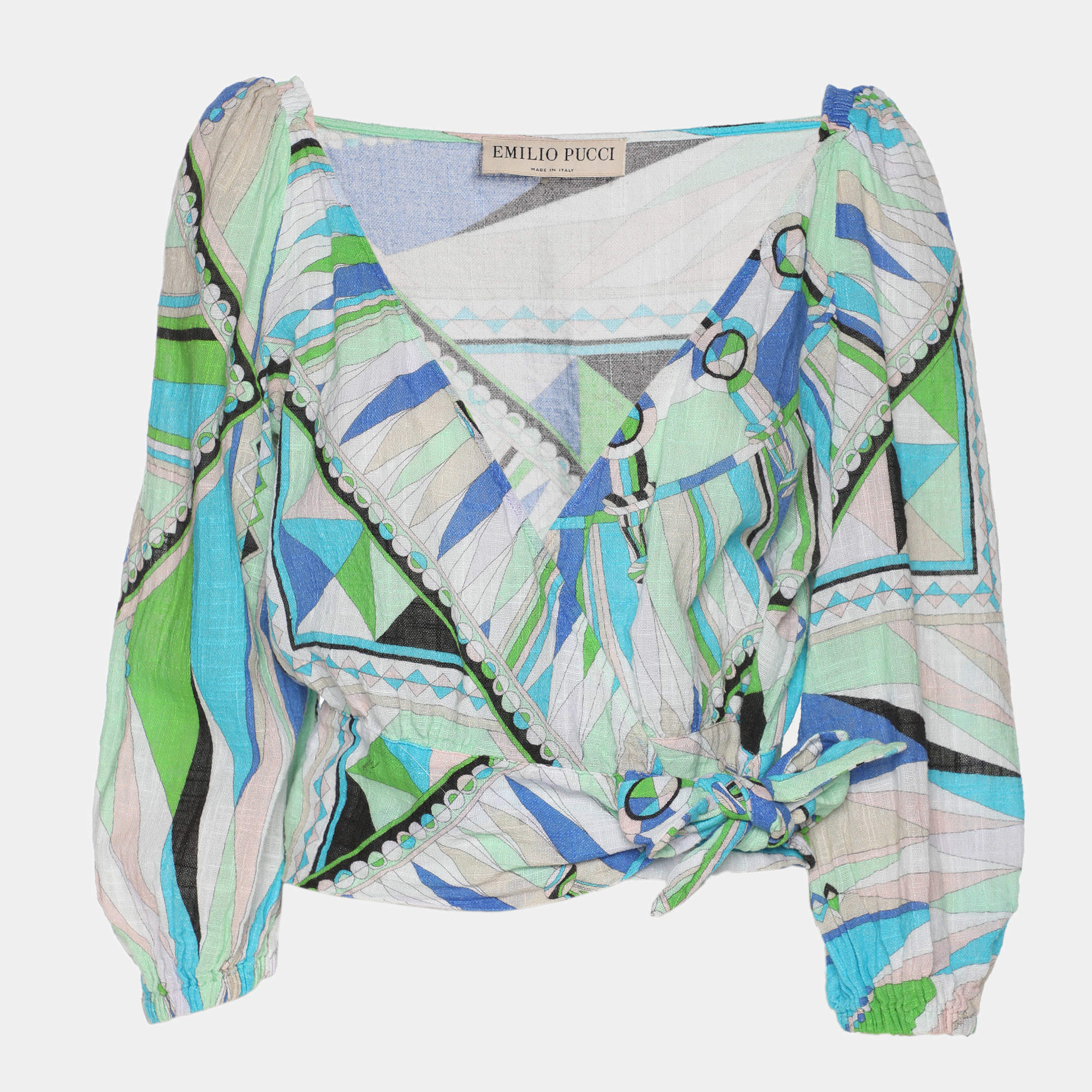 Pre Owned توب إيميليو بوتشي تريكو قطني مطبوع متنوع الألوان بأكمام طويلة قصير ميديوم