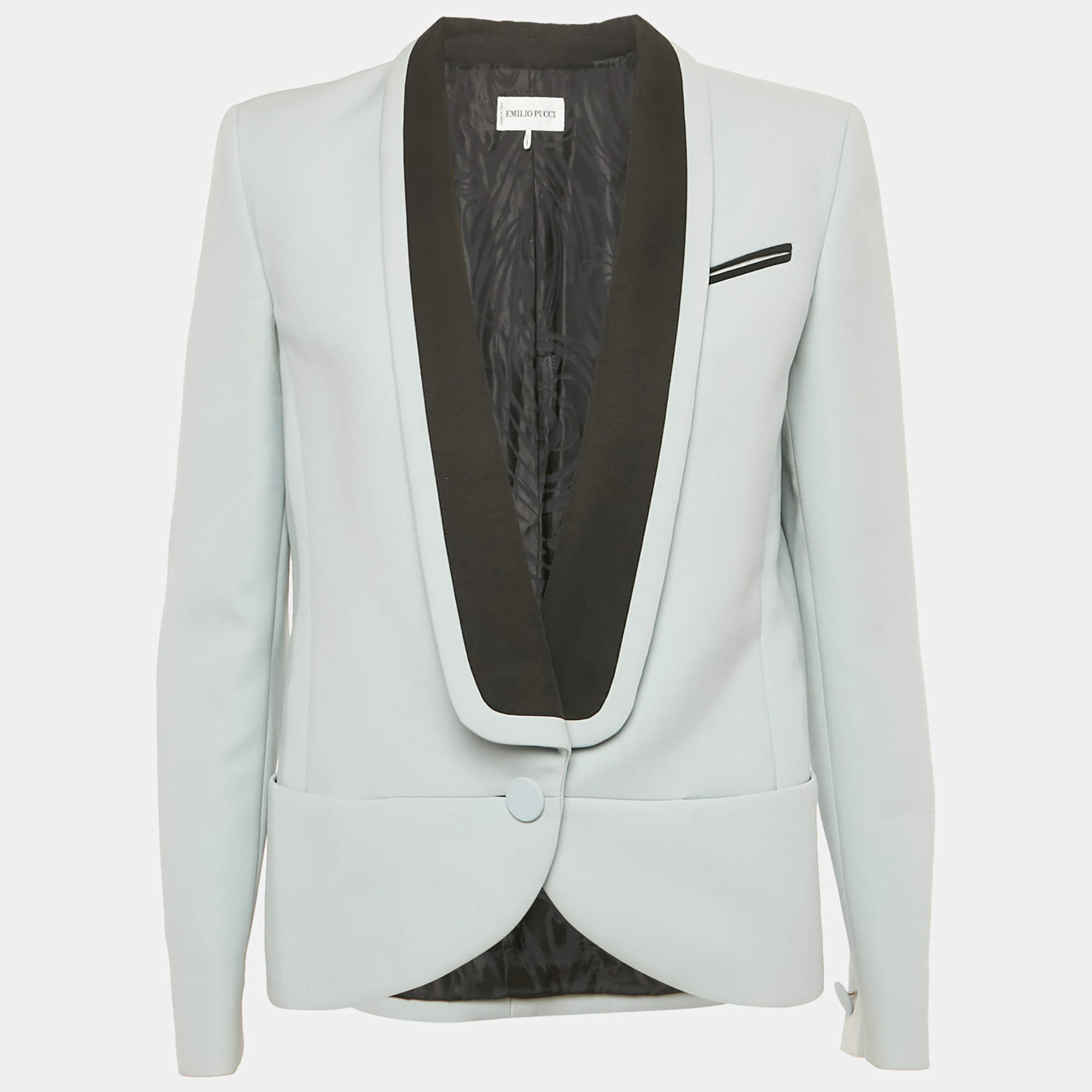Pre Owned Emilio Pucci Light Blue Crepe Button Front Blazer M