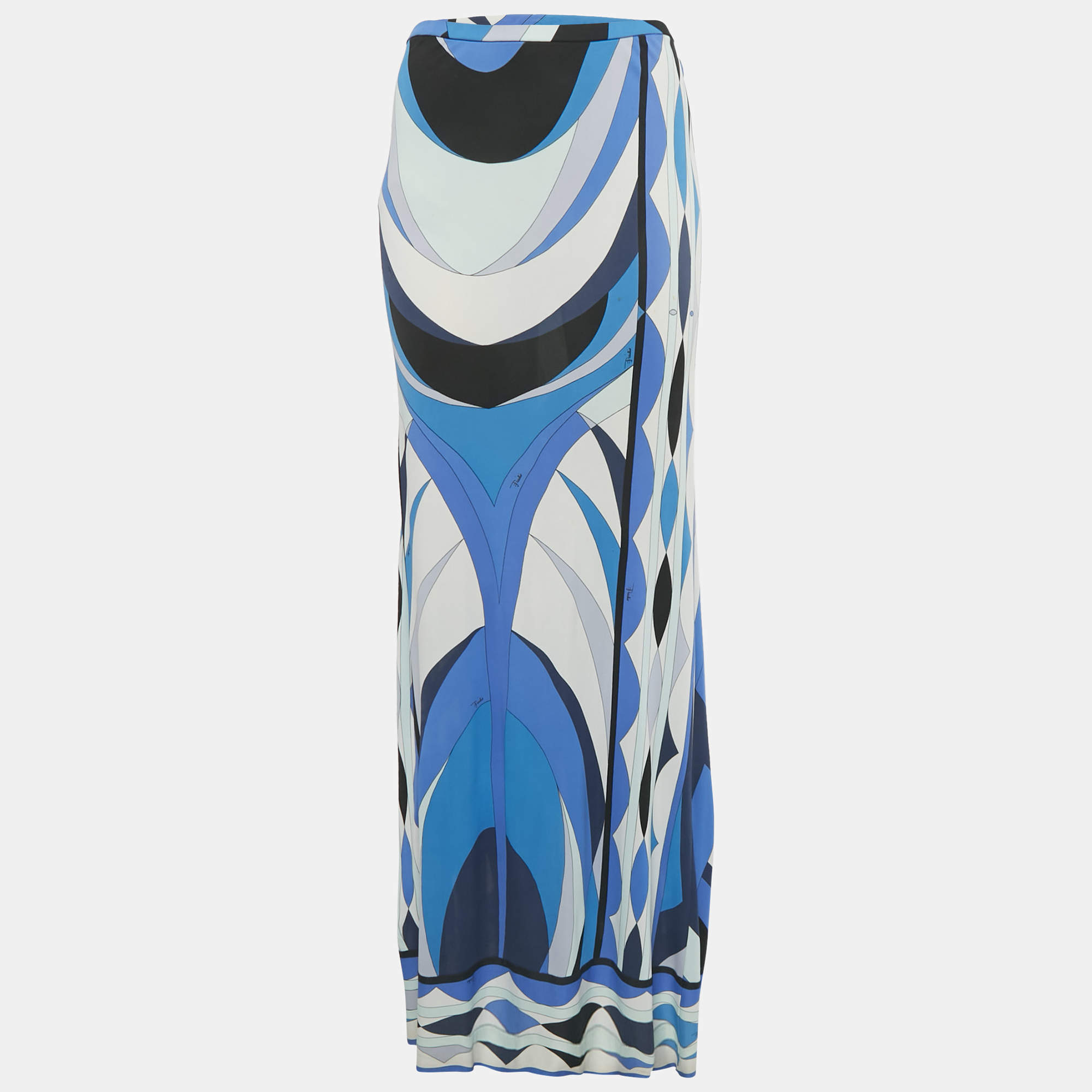 Pre Owned Emilio Pucci Blue Printed Jersey Maxi Dress L