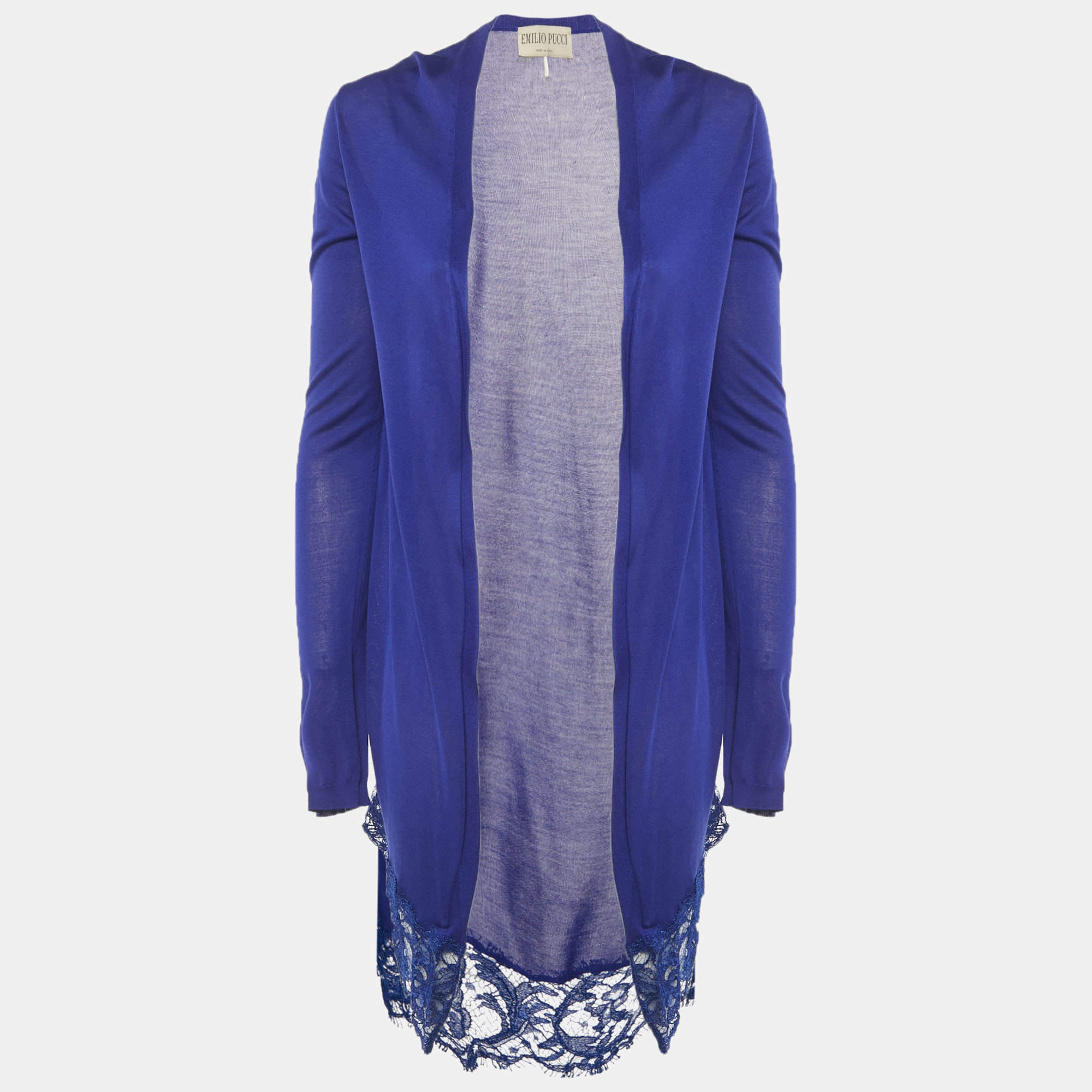 Pre Owned Emilio Pucci Blue Lace Trim Knit Cardigan XS