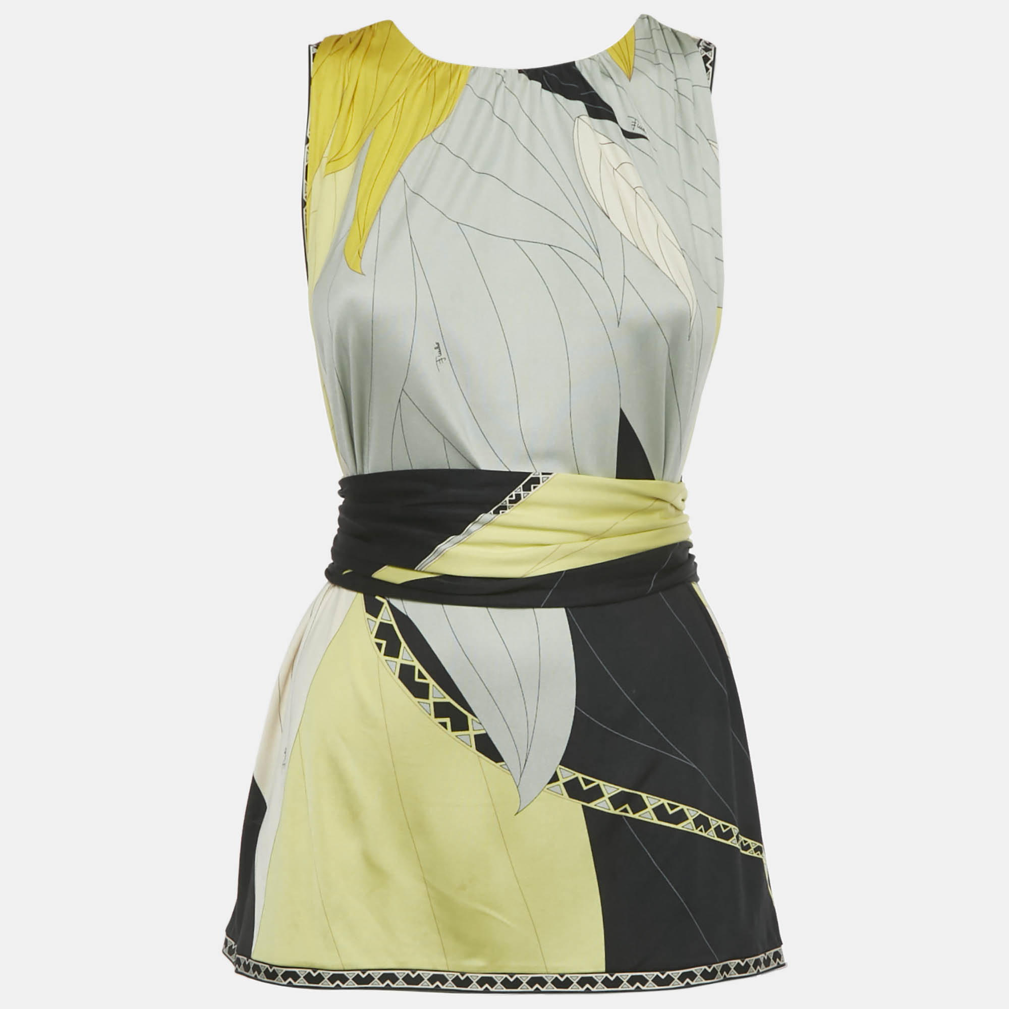 مملوكة مسبقًا Emilio Pucci Multicolor Printed Stretch Silk Top S