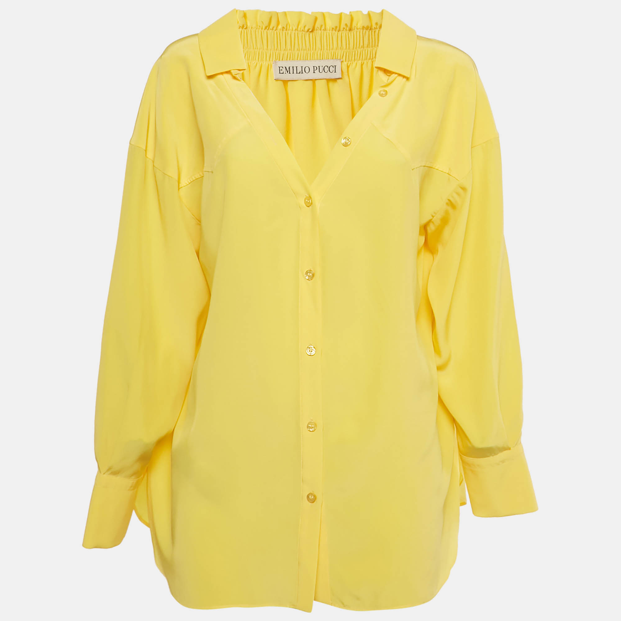 Pre Owned Emilio Pucci Yellow Silk Button Front Shirt M